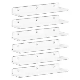 Dazzed Corner - 6 Pack 15" Acrylic Shelf,Floating Shelves for Wall - Clear