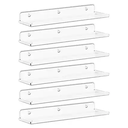 Front. Dazzed Corner - 6 Pack 15" Clear Acrylic Shelf,Floating Shelves for Wall - Clear.