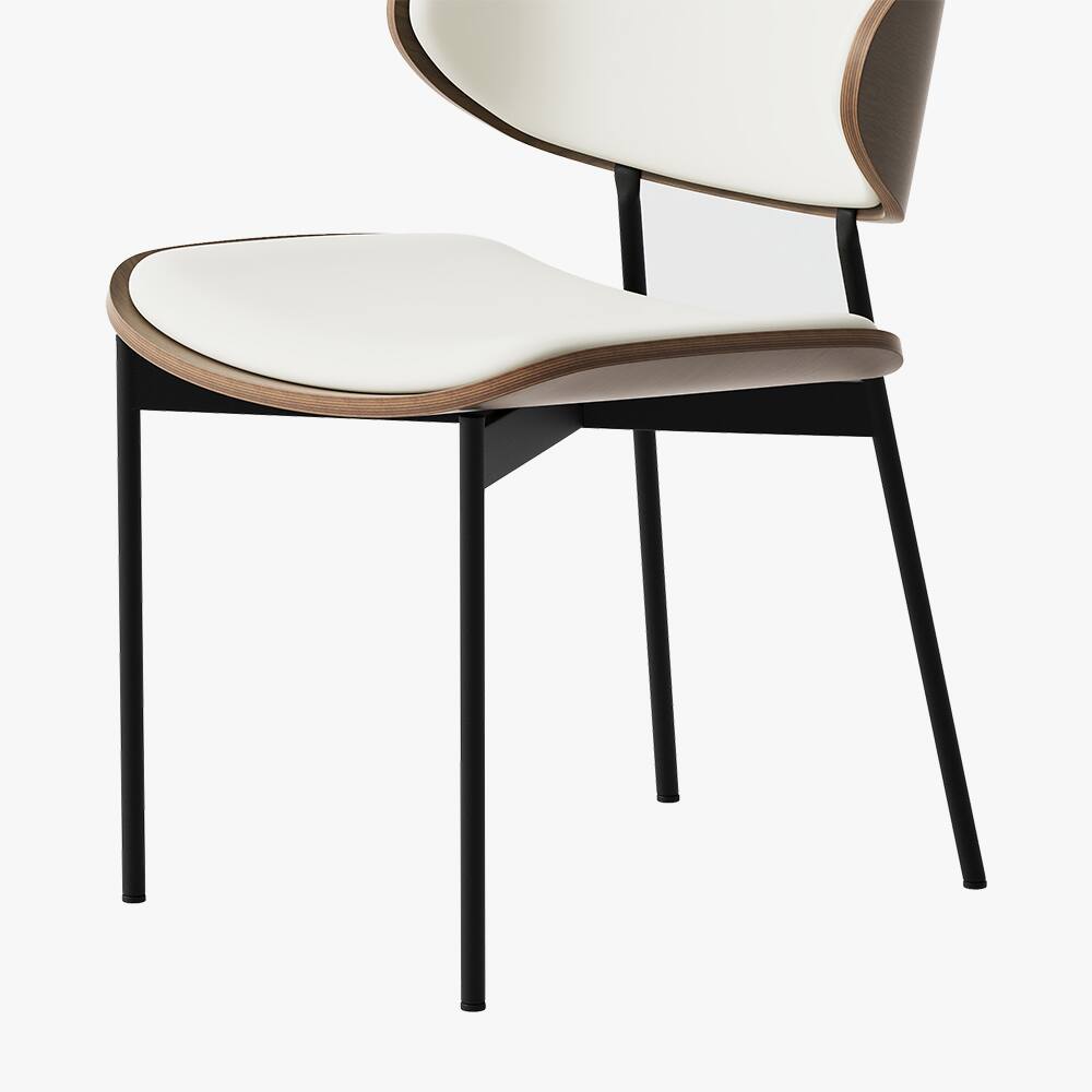 Alt View 4. POVISON - Modern Curved Back Leather Dining Chairs Set of 2, Beige & Walnut Side Chairs, Fully Assembled - Beige & Walnut.
