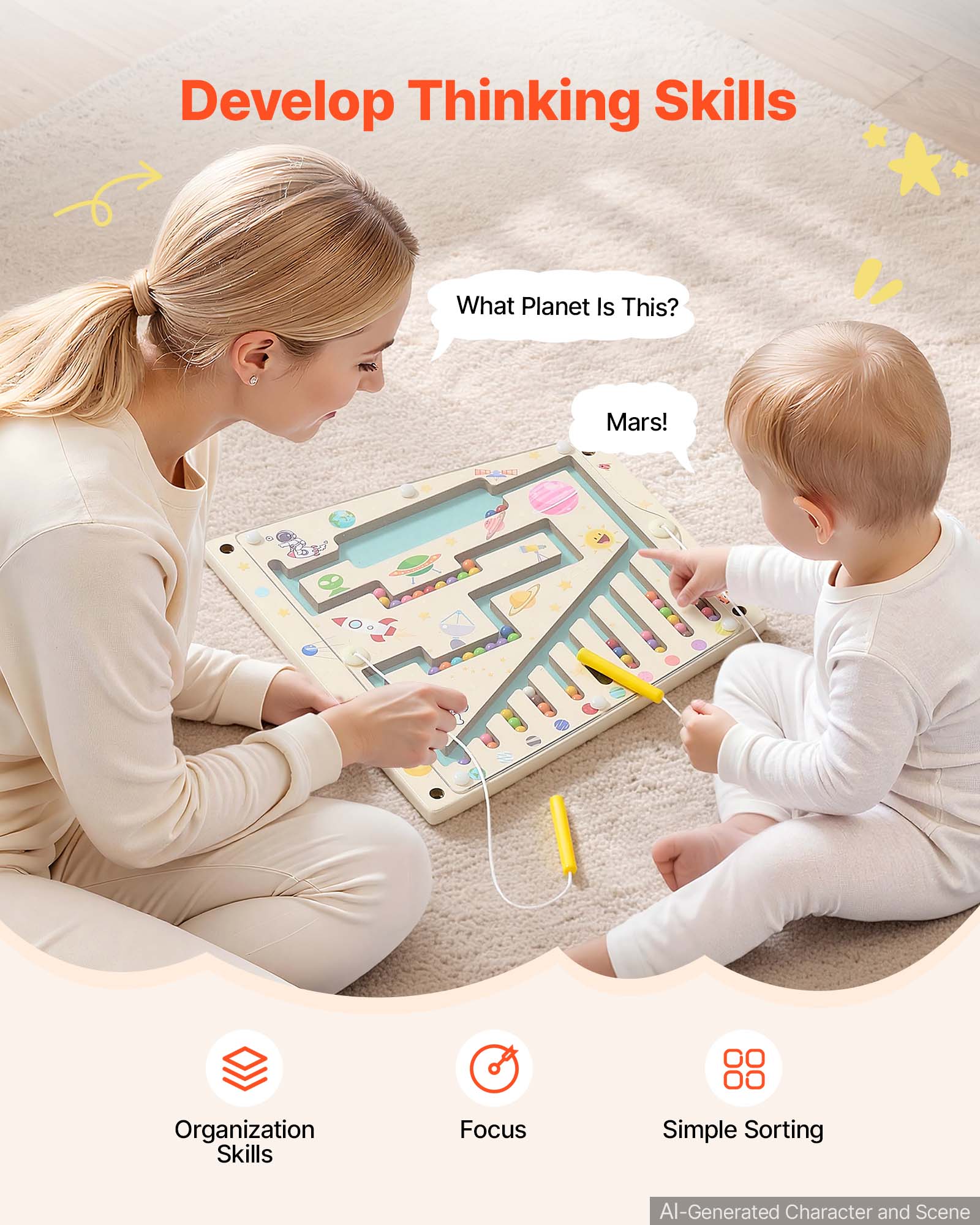 Develop Thinking Skills

What Planet Is This?
Mars!

Organization Skills
Focus
Simple Sorting

AI-Generated Character and Scene