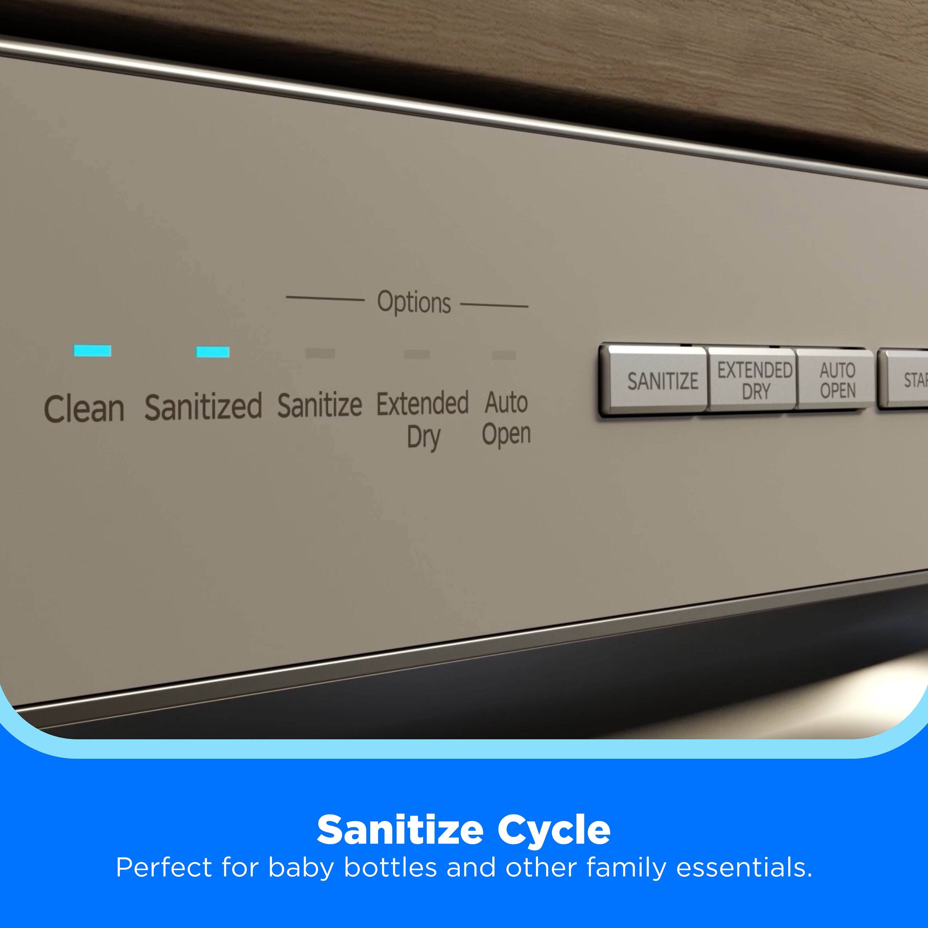 Options
Clean Sanitized Sanitize Extended Auto Dry Open
EXTENDED AUTO SANITIZE DRY OPEN
STA
Sanitize Cycle Perfect for baby bottles and other family essentials.
