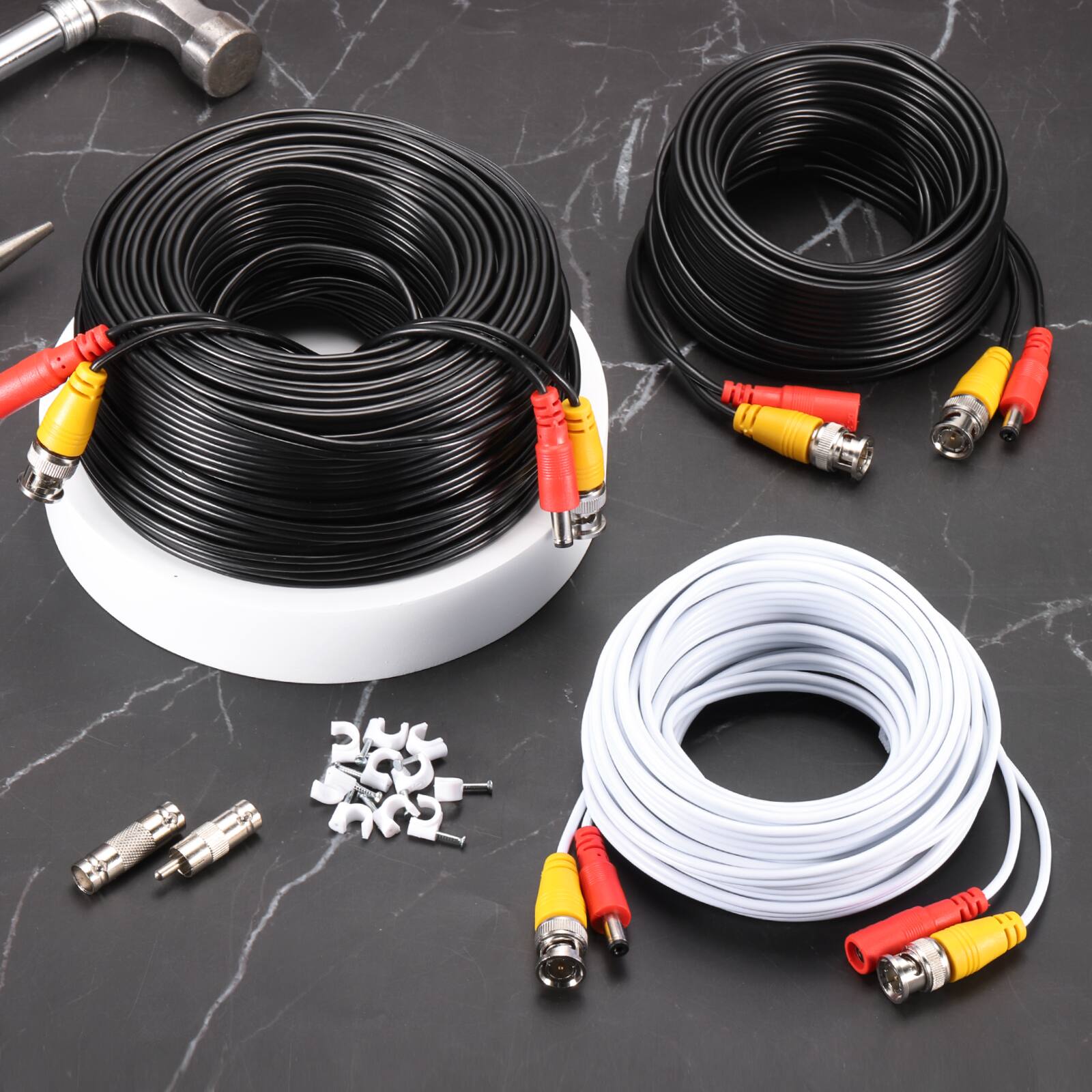 Alt View 5. Unique Bargains - BNC Video Power Cable, 2 Sets, All-in-One CCTV Camera Extension Cord - White.