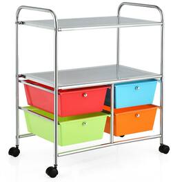 Gymax - 4 Drawers Rolling Storage Cart Metal Rack Shelf Home Office Furniture Multicolor - Colorful