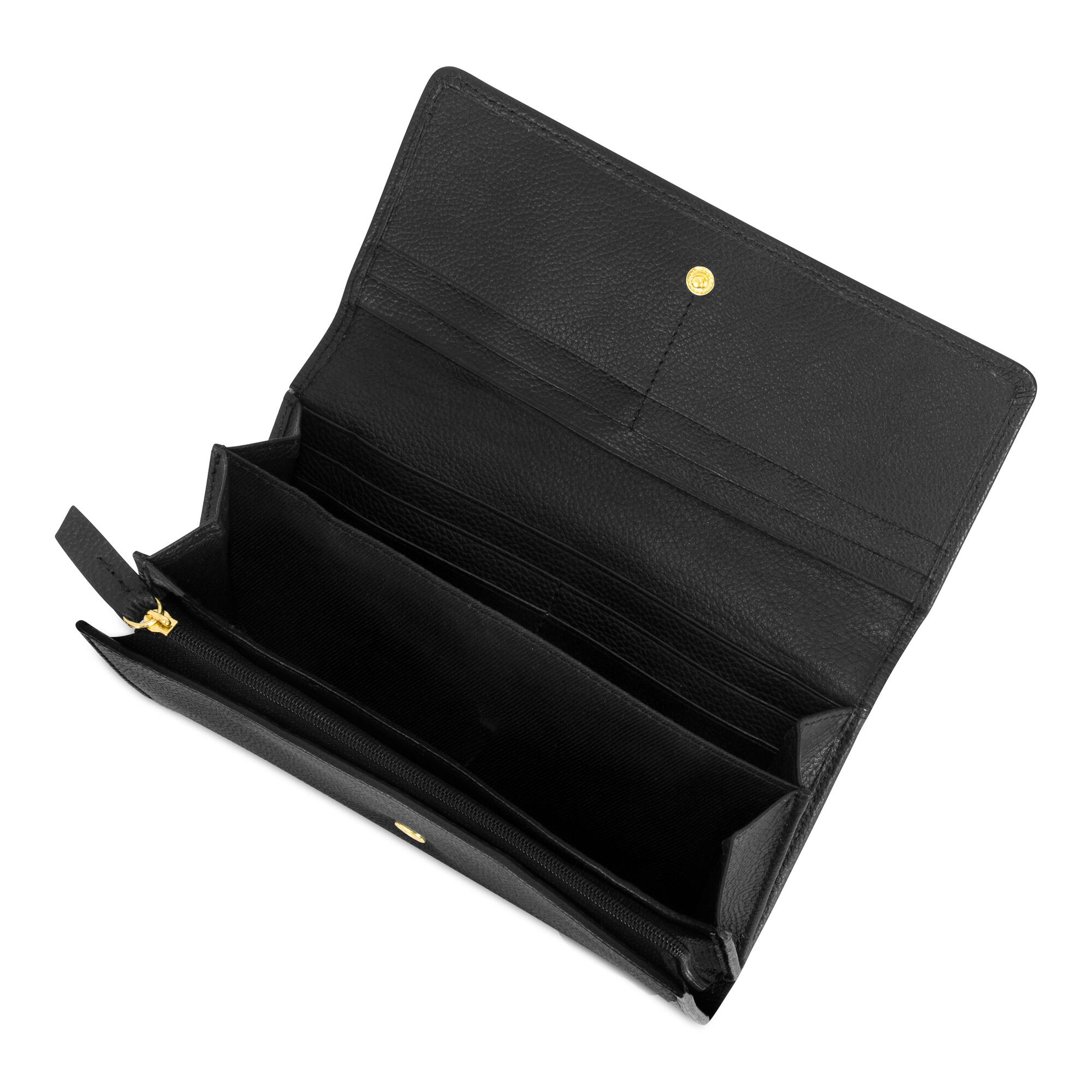 Left. Champs - Gala Collection Leather Flap-Clutch Wallet - Black.