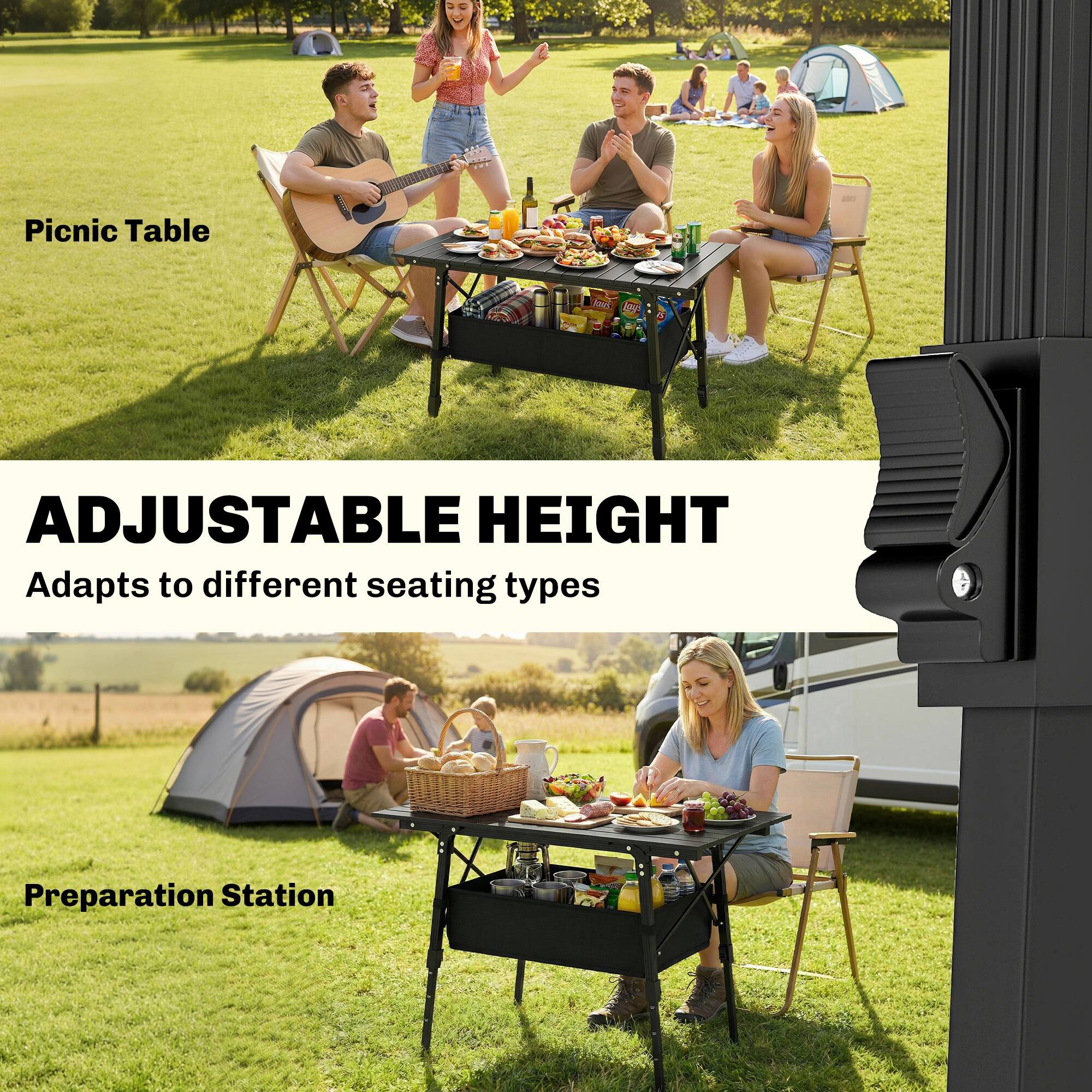 Picnic Table

ADJUSTABLE HEIGHT  
Adapts to different seating types

Preparation Station