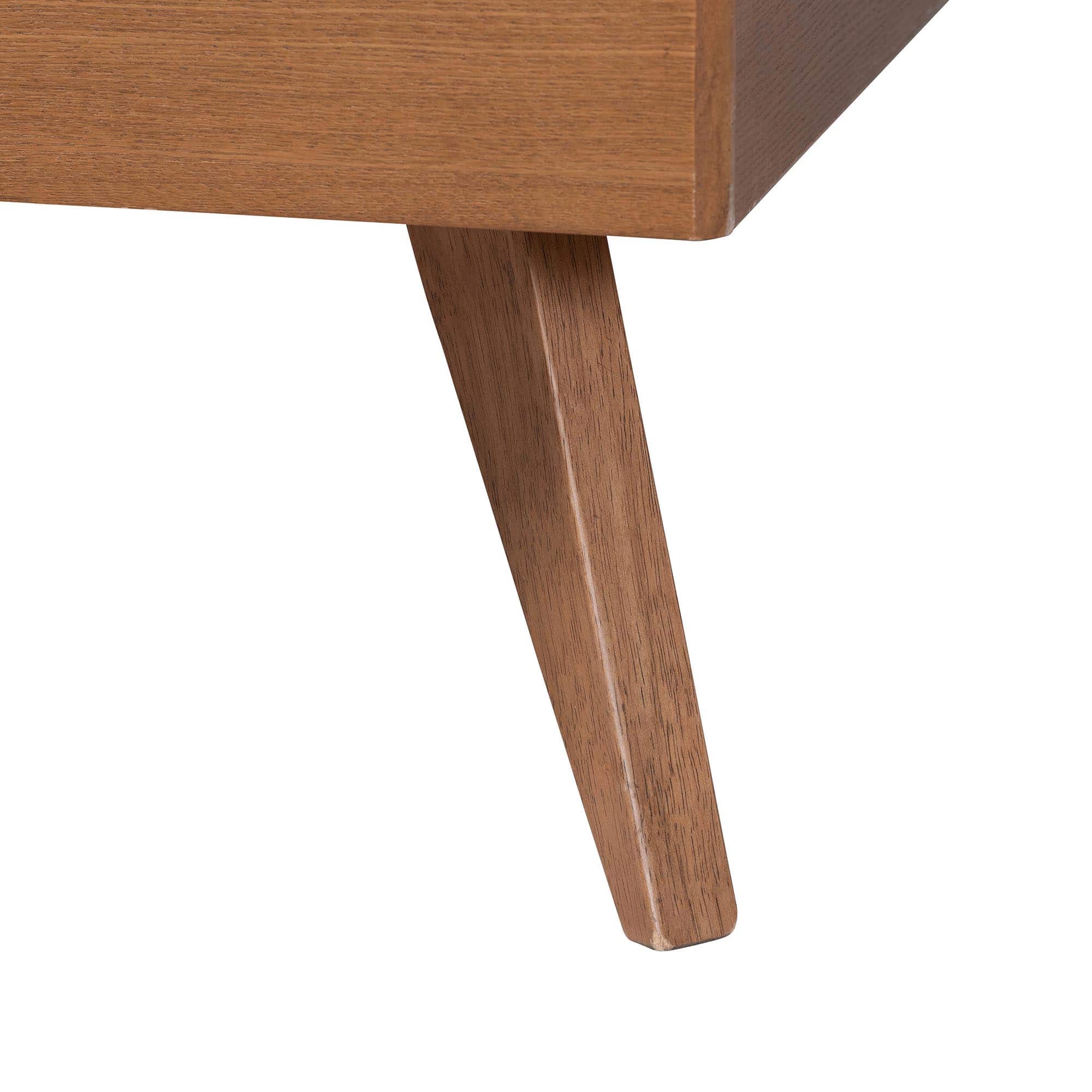 Alt View 1. Baxton Studio - Gemma Platform Bed - Mid-Century Modern Bed Frame with Slatted Wood Headboard and Angled Legs for Bedroom, Queen - Ash Walnut.