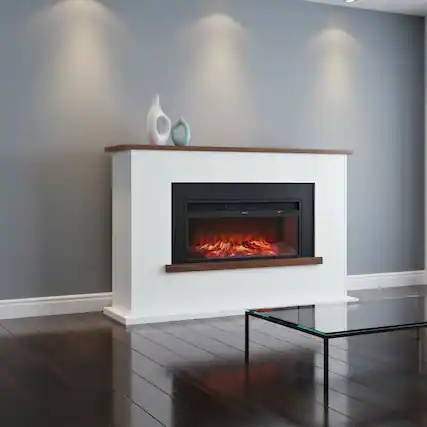 Front. AOSTIRMOTOR - White 65.5 inch 1500W 5120BTU Electric Fireplace with Mantel Adjustable Flames for Living Room.