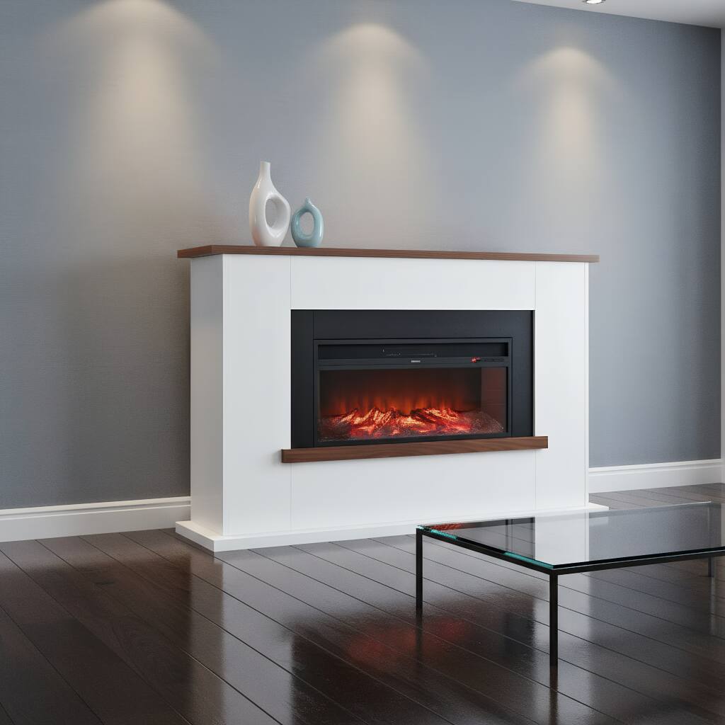 Front. AOSTIRMOTOR - White 65.5 inch 1500W 5120BTU Electric Fireplace with Mantel Adjustable Flames for Living Room.