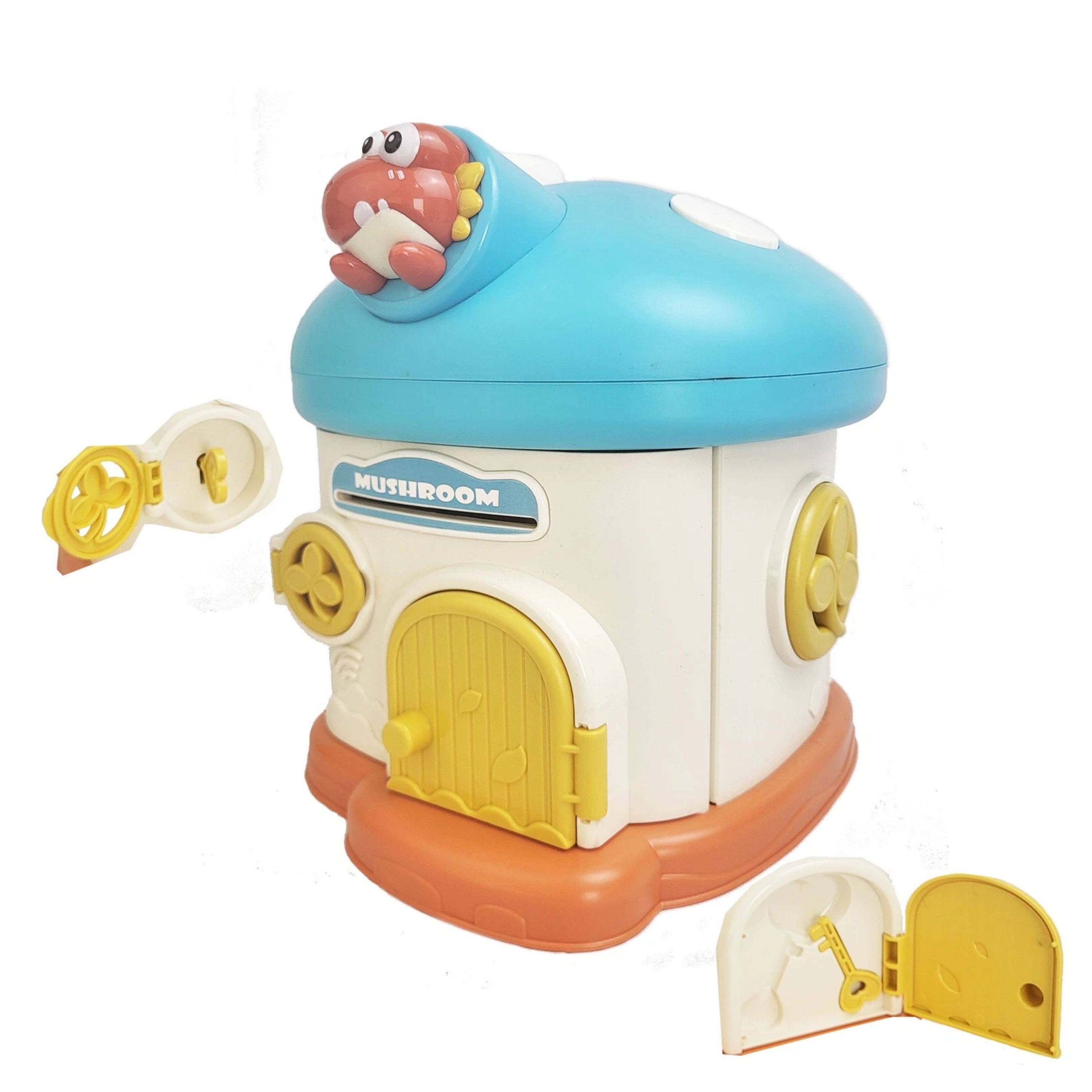 Kitcheniva - Kids Lockable Piggy Bank Mushroom Coin Box 2 Keys Toy - Blue