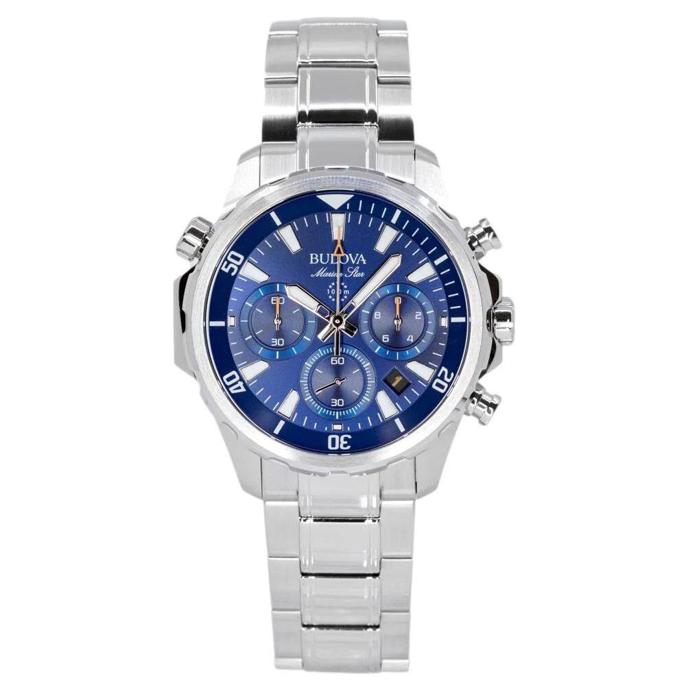 Seiko - Bulova 96B256 Marine Star Mens Chronograph Watch Quartz Movement Stainless Steel Blue Dial 10-ATM - Blue/Silver