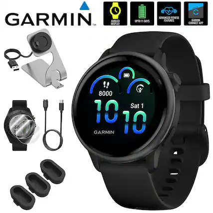 GARMIN™ DISPLAY AMOLED UPTO 11 DAYS ADVANCED FITNESS FEATURES FLAMEIN GARMIN CONNECT APP