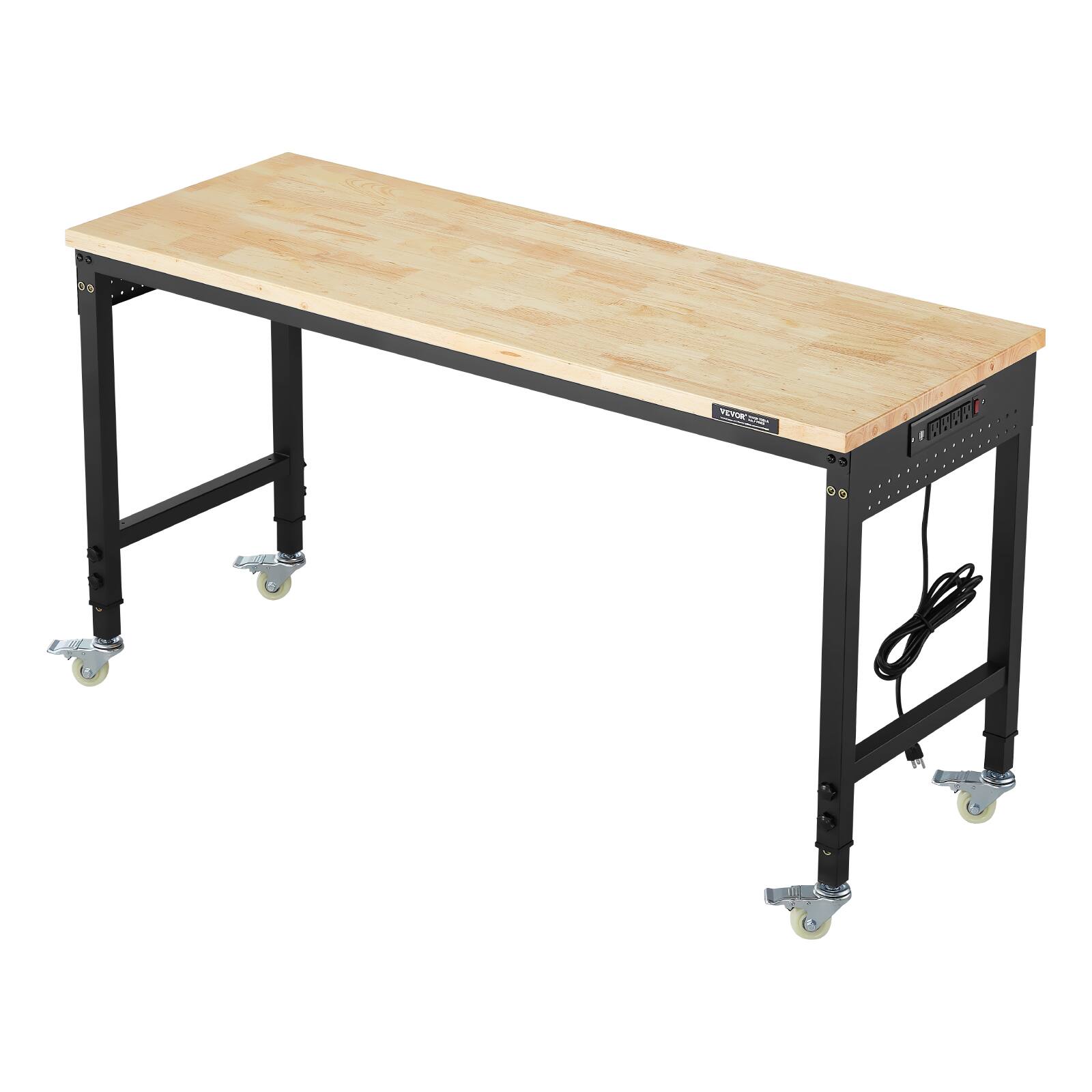 Alt View 5. VEVOR - 60-Inch Adjustable Workbench, 2000 lbs Load, Work Bench with Power Outlet, Wheels, and Pegboard - Black.