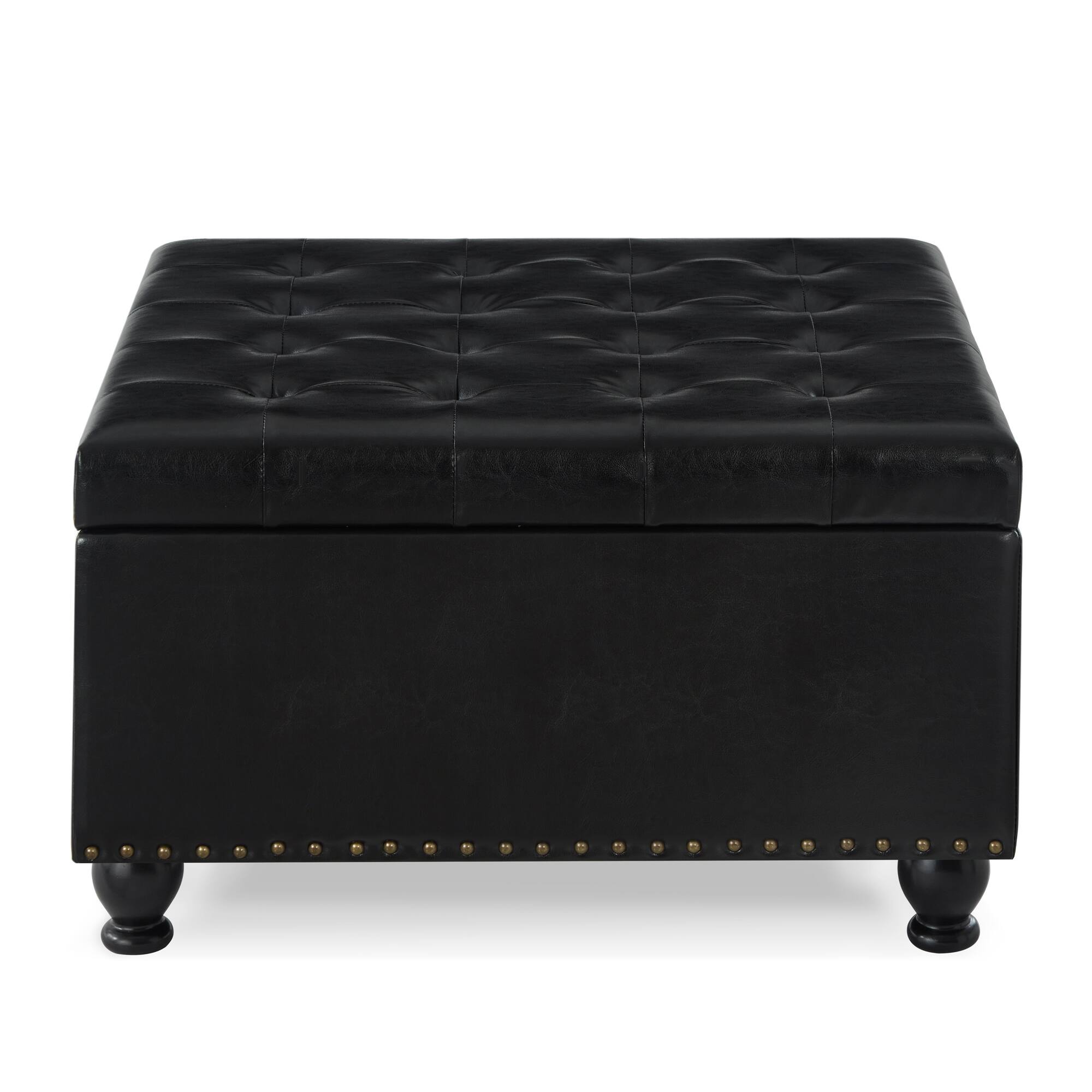 Left. APRILSOUL - Large Square Storage Ottoman Wooden Legs Upholstered Button Tufted Coffee Table Black - Black.