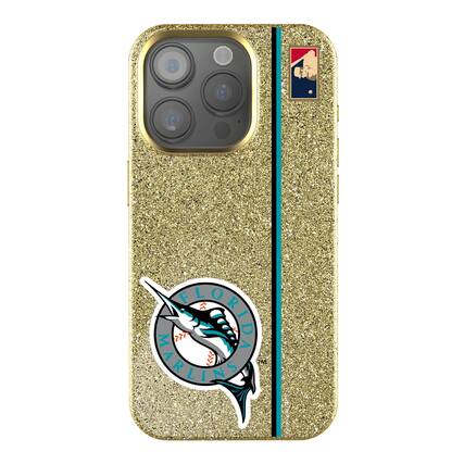 Front. Keyscaper - Florida Marlins Cooperstown Collection iPhone Bling Case - 16 Plus - Gold.