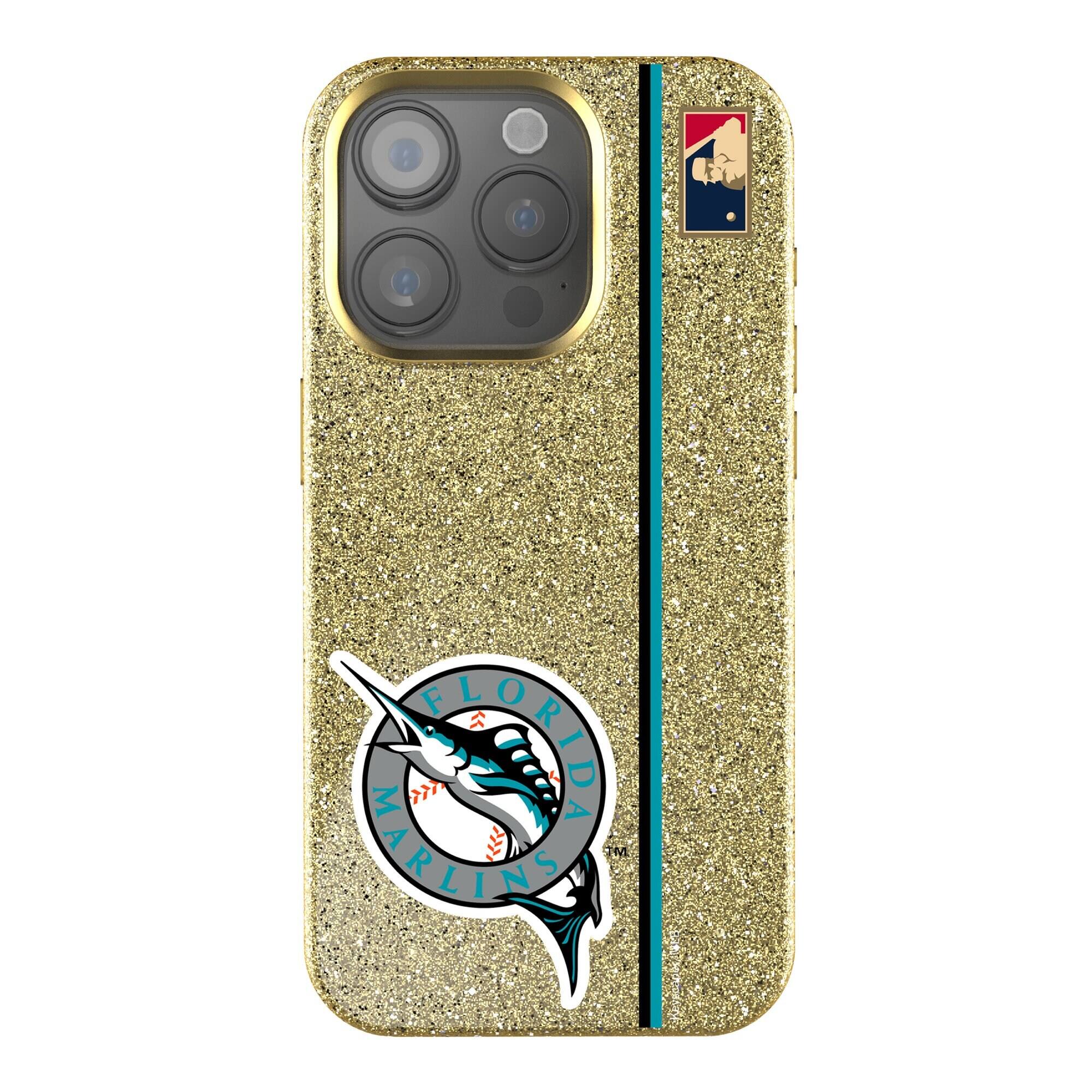 Front. Keyscaper - Florida Marlins Cooperstown Collection iPhone Bling Case - 16 Plus - Gold.