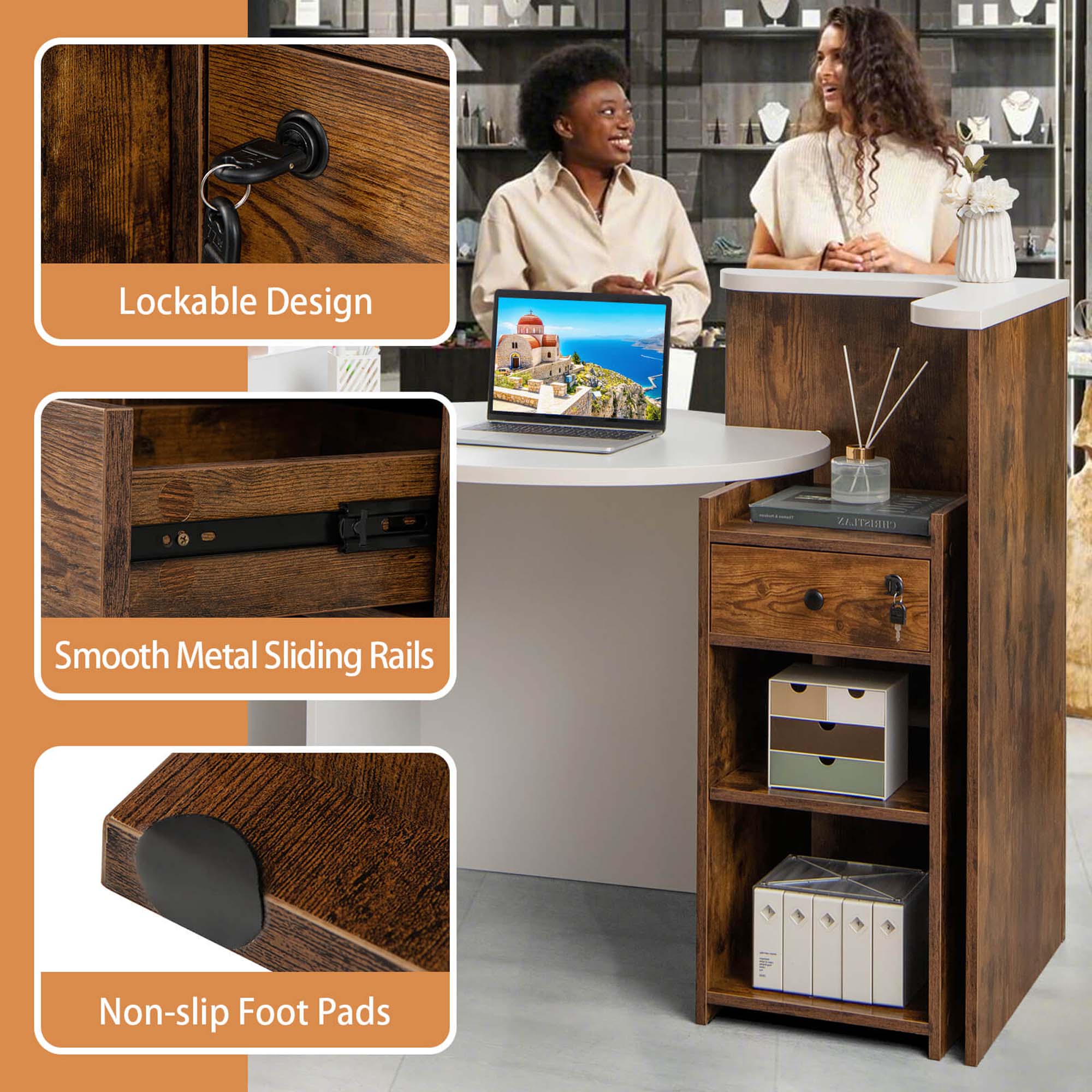 - Lockable Design
- Smooth Metal Sliding Rails
- Non-slip Foot Pads