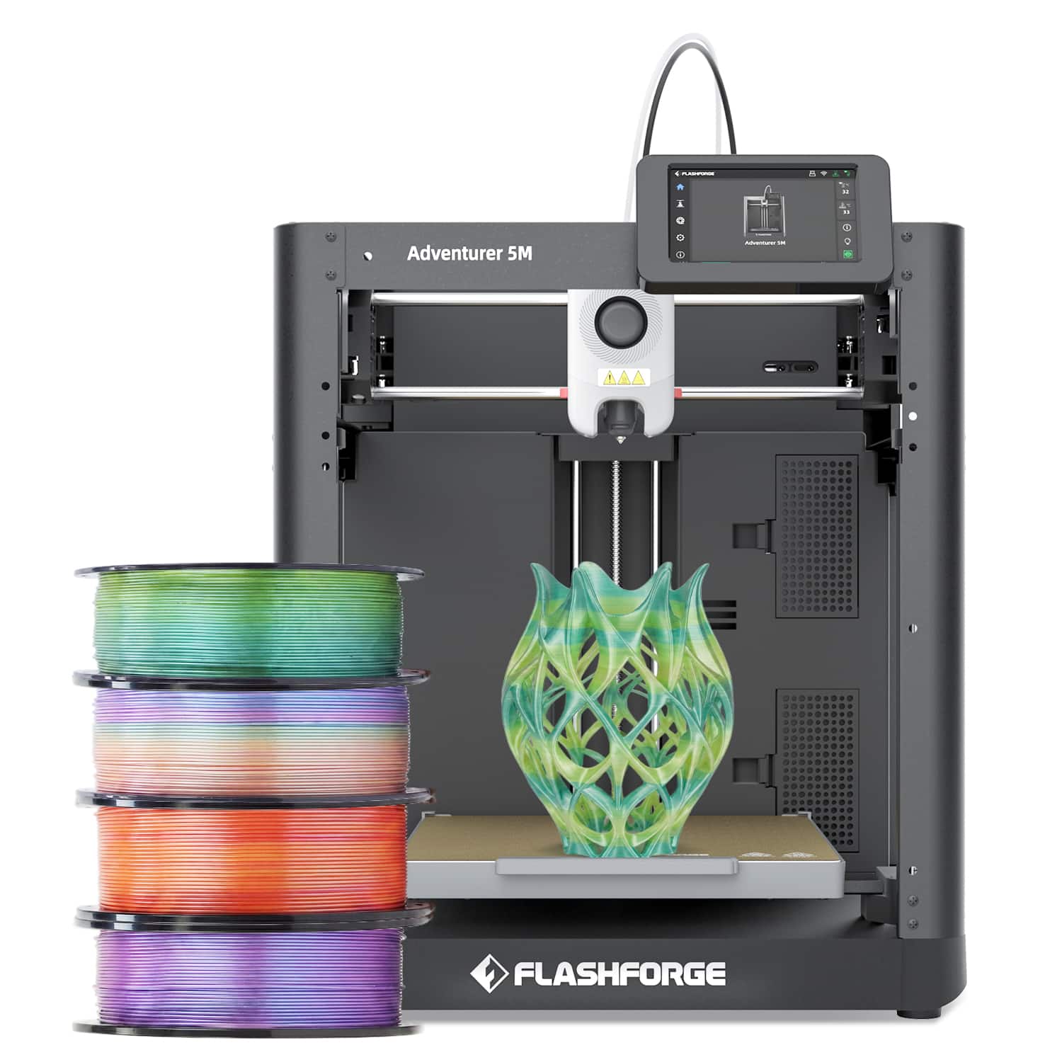 Flashforge - Adventurer 5M 3D Printer Bundle with 4 Rolls HS PLA Multicolor Filament 1kg each - Black