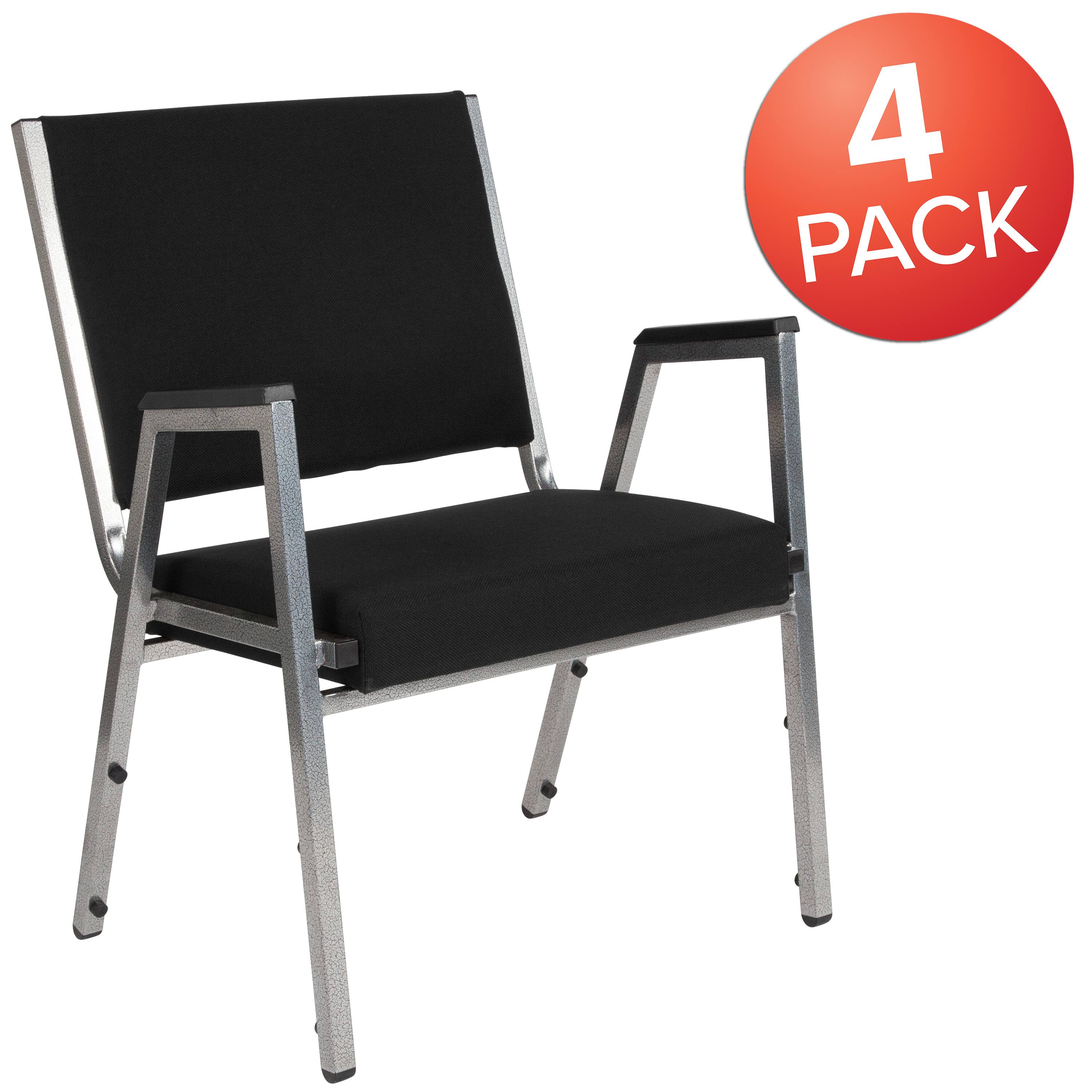 Alt View 1. Emma + Oliver - 4 Pack 1000 lb. Rated Antimicrobial Bariatric medical Reception Arm Chair - Black Fabric.