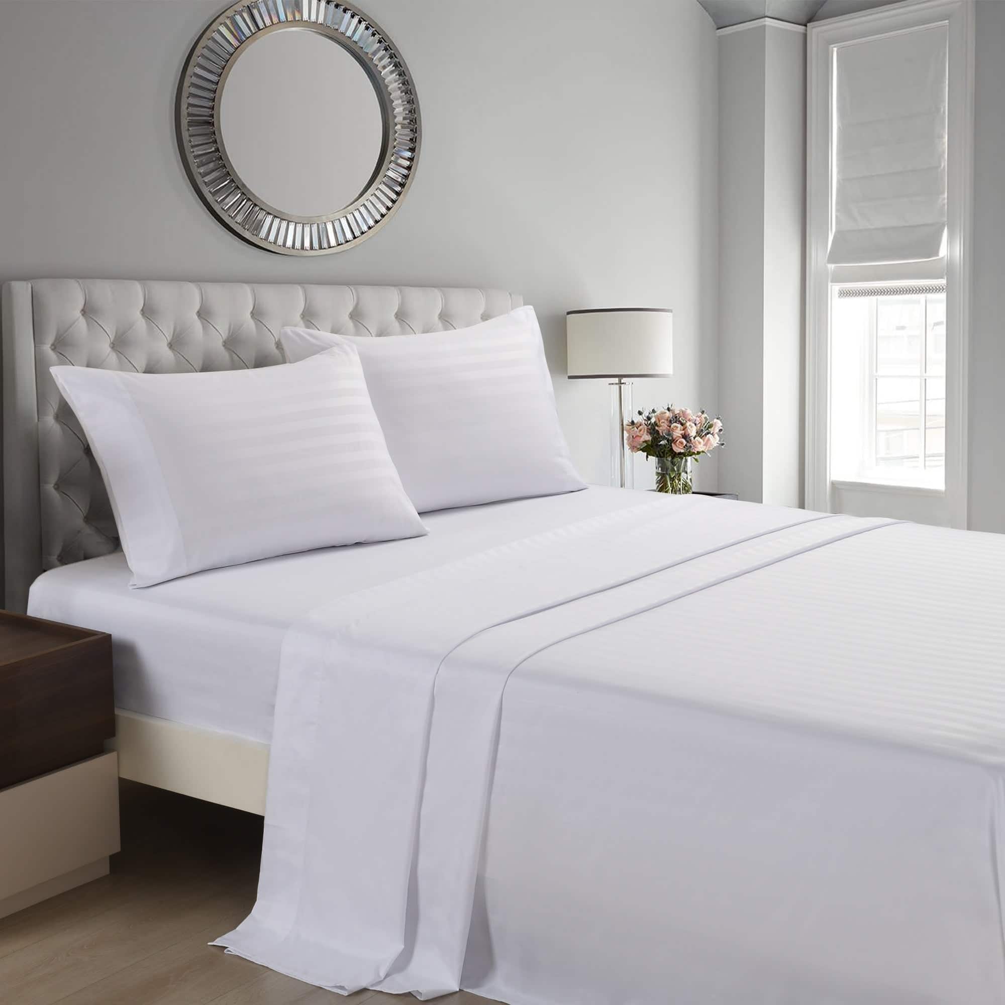 MarCielo - 4-Pieces Soft Striped Bed Sheets with 18 inches Deep Pocket - White