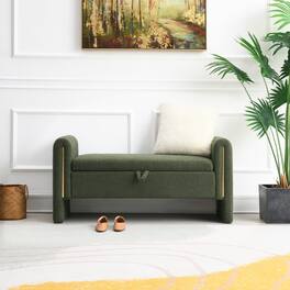 GOODSILO - Modern Upholstered Storage Bench with Arms, Large Foot Rest Stool for Living Room and Bedroom - Olive Green