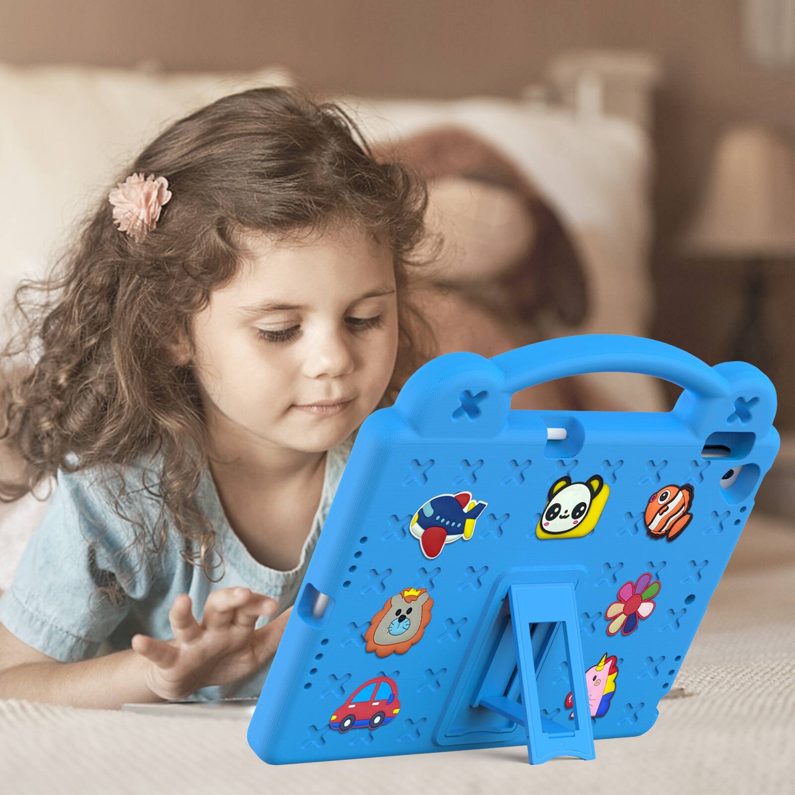 Alt View 3. UUCOVER - Kids Case for iPad 9th 8th 7th Generation 10.2-inch (2021/2020/2019),Shockproof EVA Case Handle Adjustable Stand Cover - Skyblue.