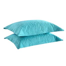 MarCielo - 2-Pack Embroidered Solid Color Pillow Shams Polyester - Teal