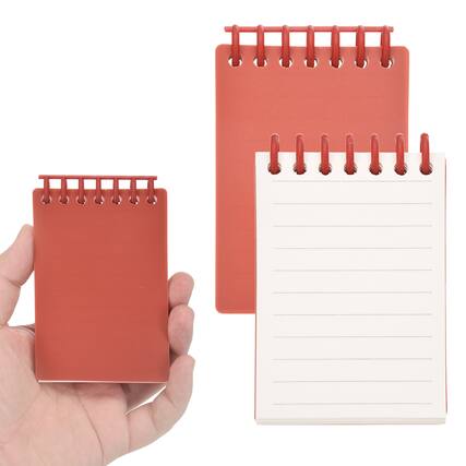 Front. Unique Bargains - 2pcs 3x5 Inch Aesthetic Pocket Notebooks, Plastic Ring Spiral Lined Portable Flip Notes 80 Sheets/160 Pages Office - Red.