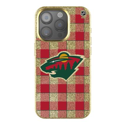 Front. Keyscaper - Minnesota Wild Plaid Bling iPhone Case - 16 Plus - Gold.