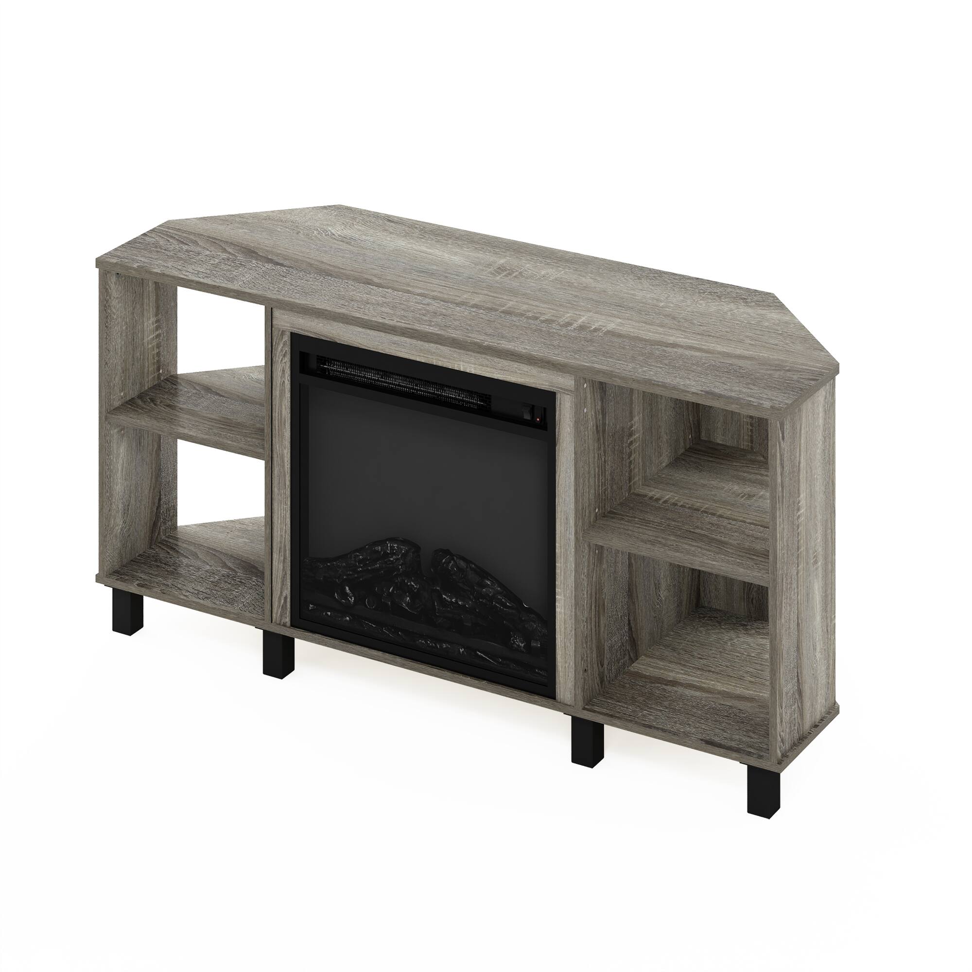 Alt View 3. Furinno - Jensen Corner Fireplace TV Stand with 4 Open Compartments for TV up to 55 Inches - French Oak Grey.