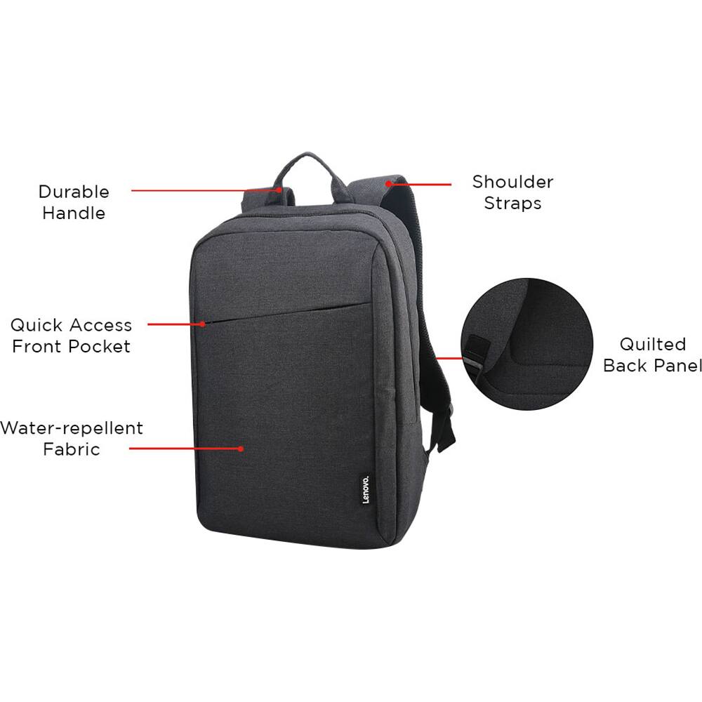 - Durable Handle
- Shoulder Straps
- Quick Access Front Pocket
- Quilted Back Panel
- Water-repellent Fabric
- Lenovo