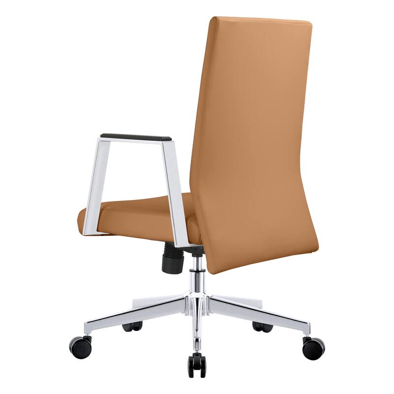 Alt View 4. LeisureMod - Aleen Adjustable Office Chair with Leather Upholstery, Iron Frame, Armrests, and Swivel Base - Acorn Brown.