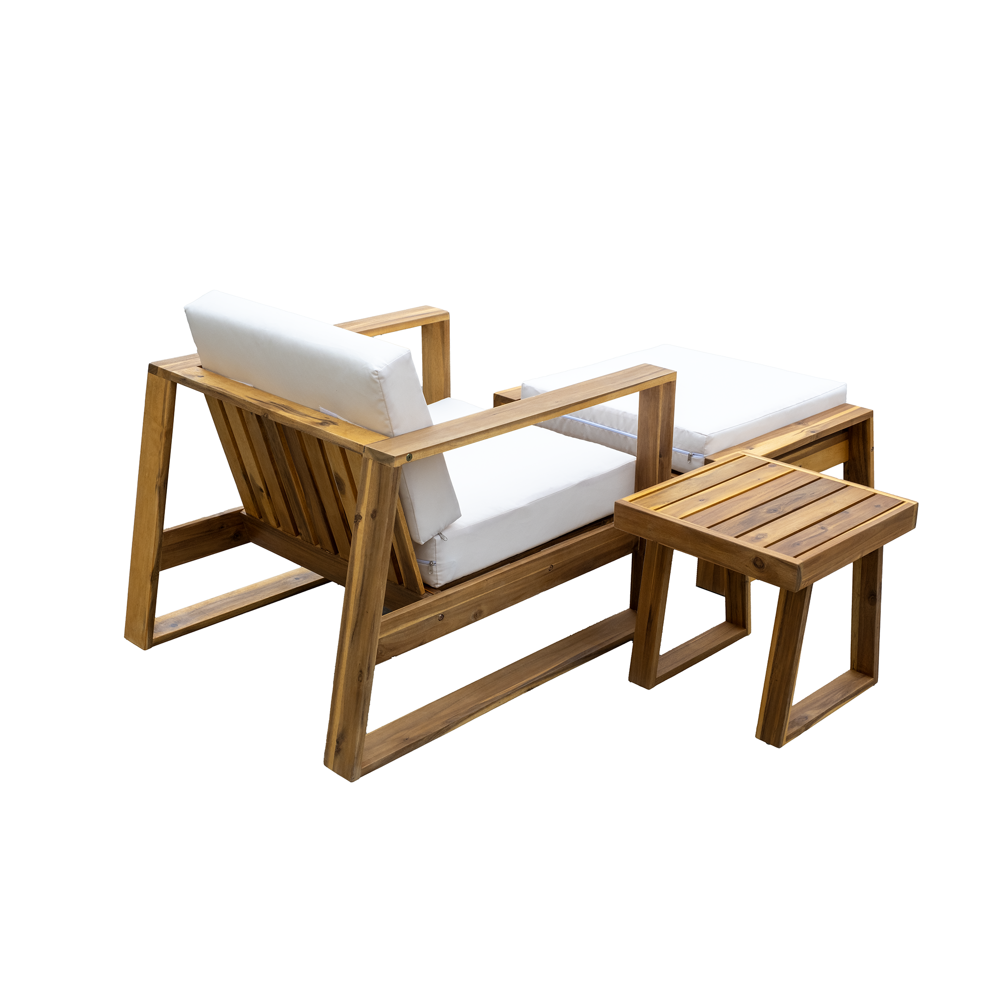 Alt View 6. Siljoy - U_STYLE Acacia Wood Outdoor Lounge Set, Chair & Ottoman with Removable Cushions, All-Weather Daybed - Natural+Beige.