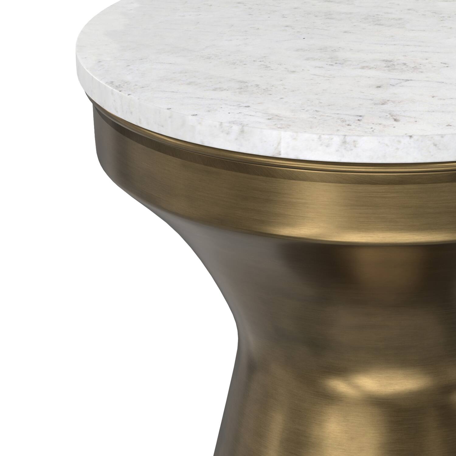 Alt View 2. Simpli Home - Raquel Modern Contemporary 14 inch Wide Metal Side Table in White / Antique Brass, Fully Assembled - White / Antique Brass.