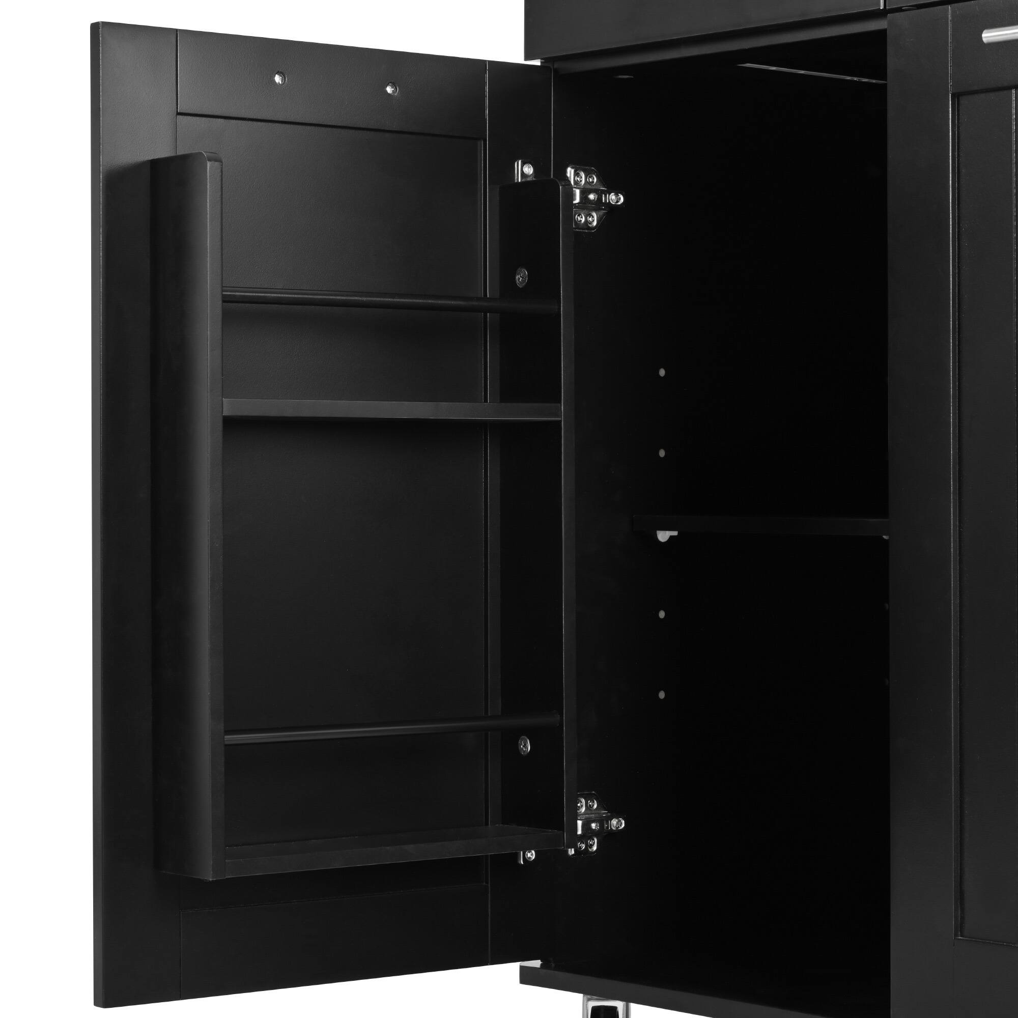 Alt View 7. Spaco - Spaco Rolling Kitchen Island Cart with 3 Tier Pull Out Organizer, 2 Drawers, Internal Storage, Towel Rack,Locking Wheels - Black.