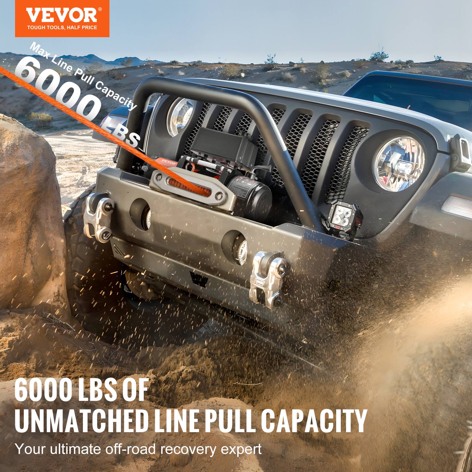 VEVOR TOUGH TOOLS, HALF PRICE  
Max Line Pull Capacity 6000 LBS  
6000 LBS OF UNMATCHED LINE PULL CAPACITY  
Your ultimate off-road recovery expert