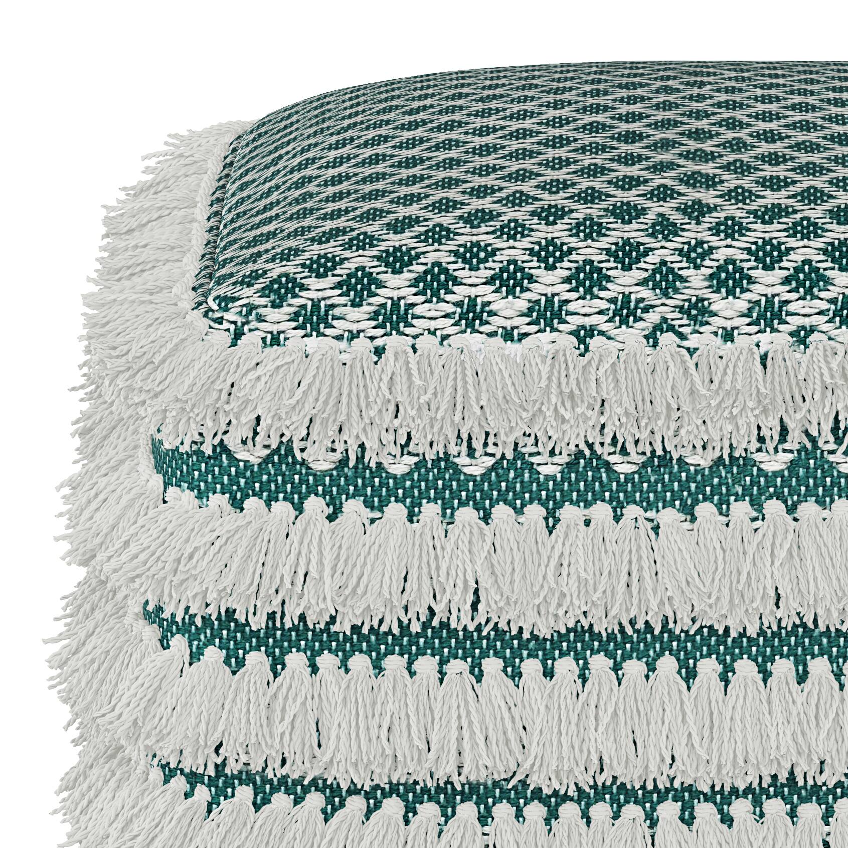 Alt View 13. Simpli Home - Leah Square Woven Pouf - Turquoise and White.