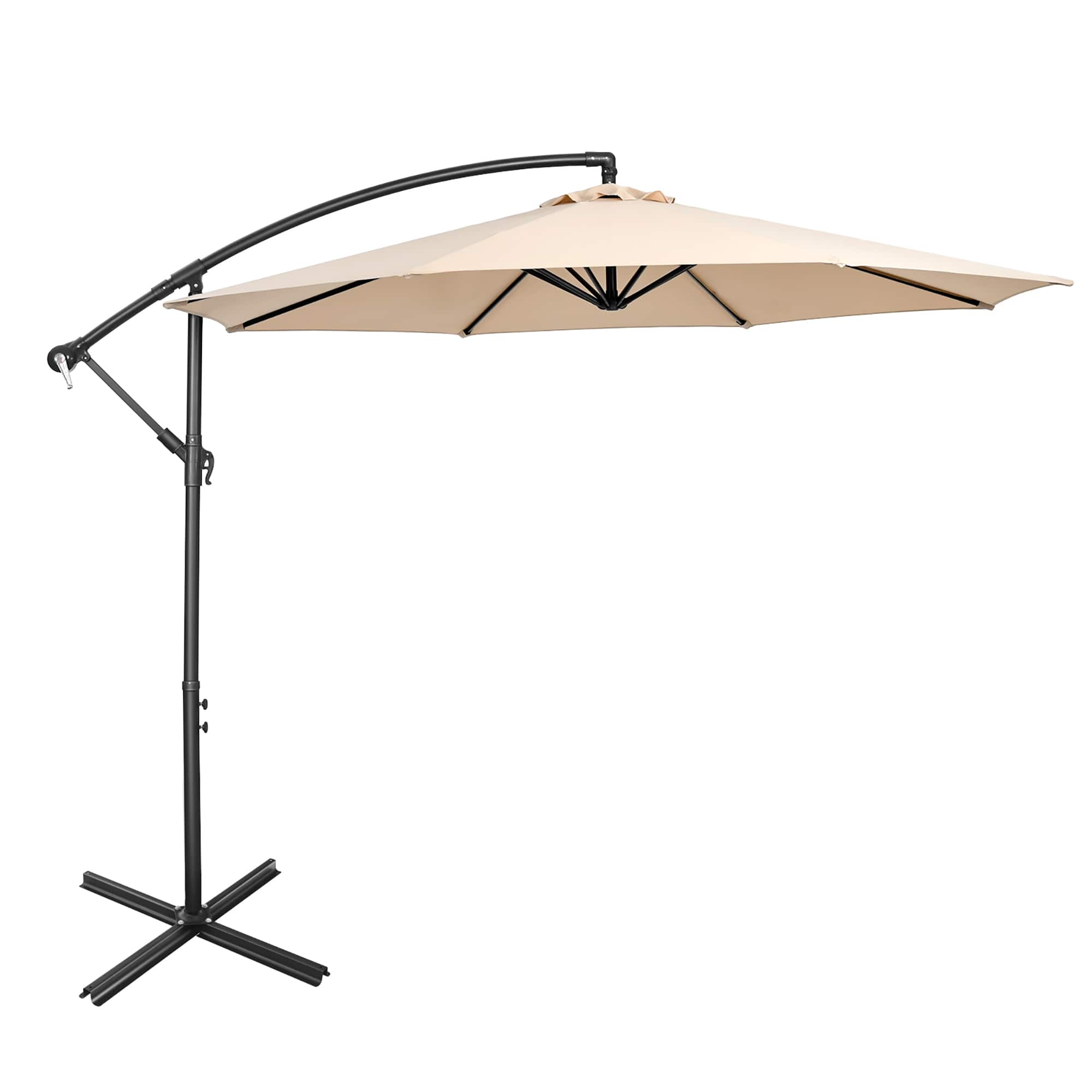 Costway - 10 FT Patio Offset Umbrella w/8 Ribs Cross Base Tilt - Beige
