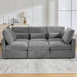 LUCKY ONE - 85.4" Modular U-Shape L-Shape Convertible Sofa Bed w/ Movable Ottoman 2 USB Ports - Gray