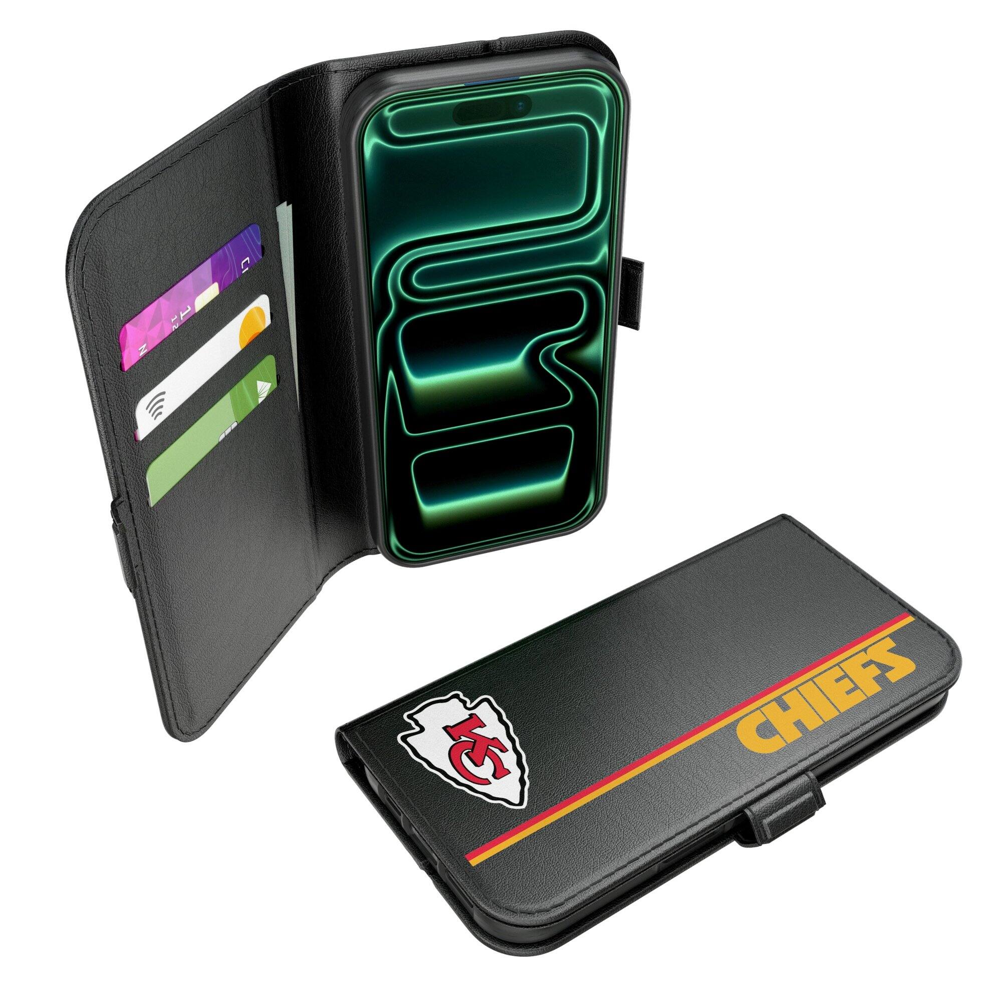 Front. Keyscaper - Kansas City Chiefs iPhone Folio 2.0 Case - 17 Pro Max - Black.