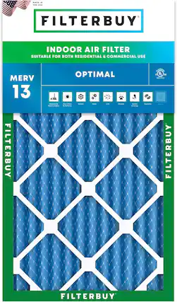 MADE IN THE USA FILTERBUY INDOOR AIR FILTER SUITABLE FOR BOTH RESIDENTIAL & COMMERCIAL USE MERV 13 FILTERBUY Household Dust & Debris OPTIMAL Dust Mites Pollen Mold Lint Dander Smoke & Smog Bacteria Odors FILTERBUY FILTERBUY
