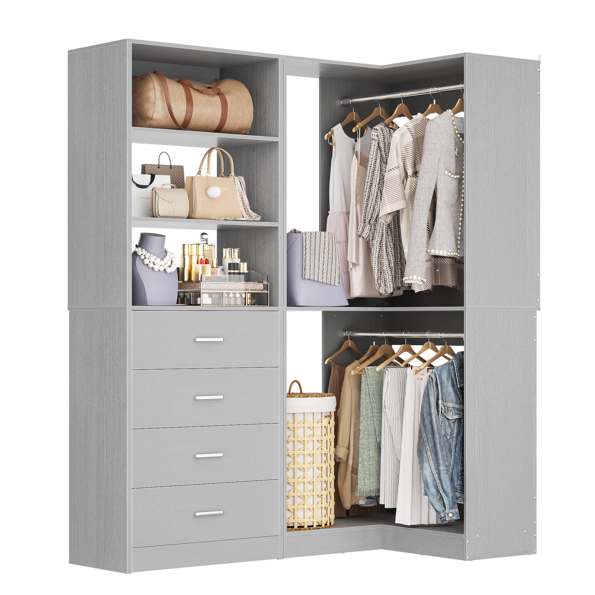 Alt View 2. Aheaplus - 4.4FT Closet Organizer System 2-Piece Set with 4 Drawers, 2 Hanging Rods and Storage Shelves, 52.8'' L x 31.5'' W - Gray.