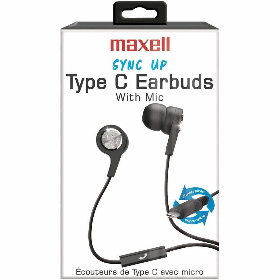 maxell  
SYNC UP  
Type C Earbuds  
With Mic  

Écouteurs de Type C avec micro  

Reversible  
Reversible