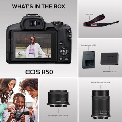 Canon EOS R50 4K Video Mirrorless Camera 2 Lens Kit with RF S18 Canon EOS R50 4K Video Mirrorless Camera 2 Lens Kit with RF S18