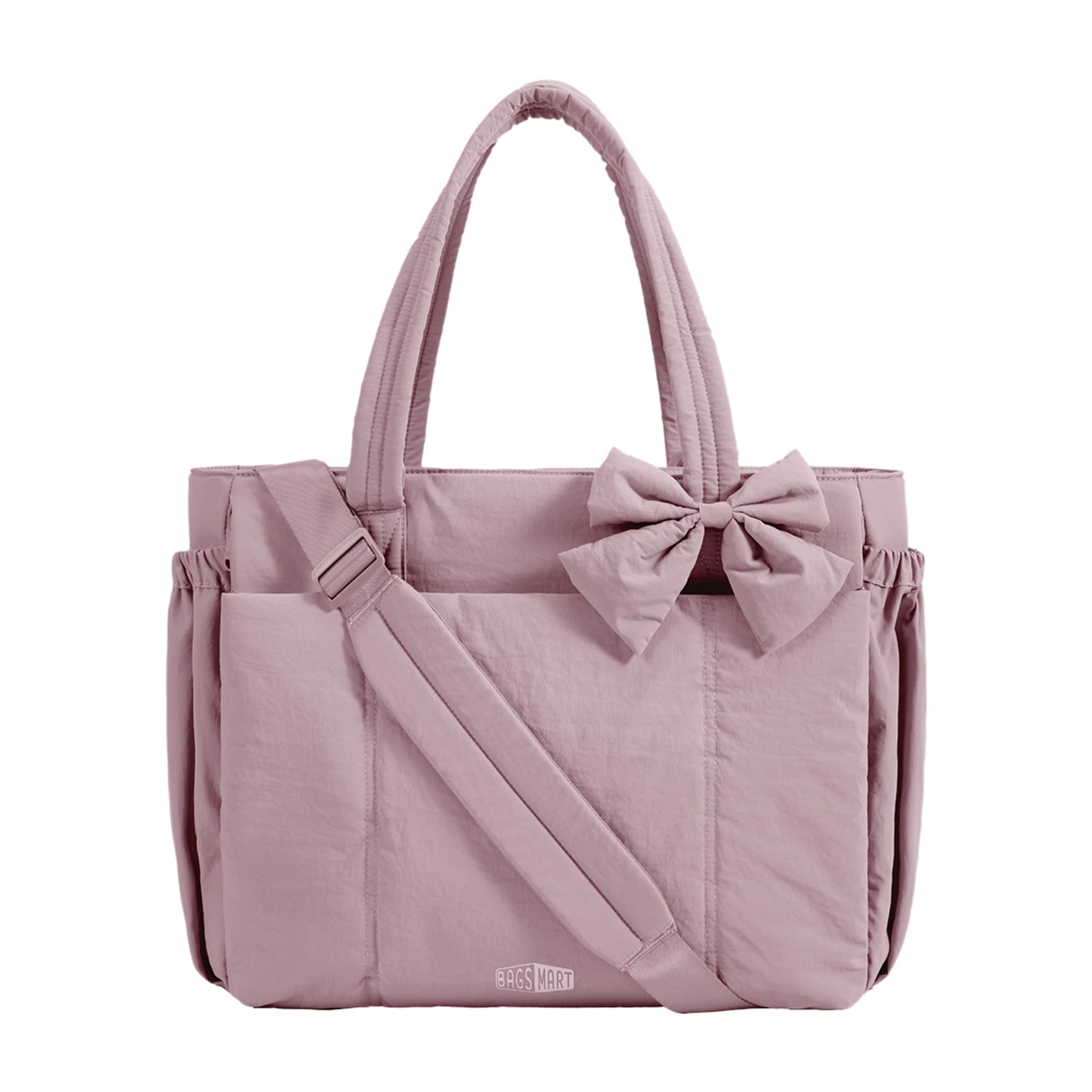 Bagsmart - Crush 23L Tote Bag for Women, Puffer Work Gym Bag, Fits 15.6" Laptop & 40oz Tumbler, Waterproof Pocket & Yoga Mat - Mist Purple