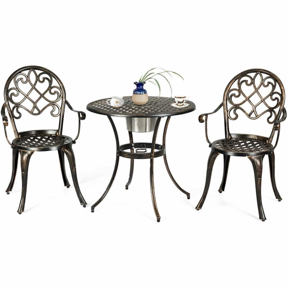 Pefilos - 3 Piece Outdoor Bistro Set with Attached Removable Ice Bucket, Bistro Table and Chairs Set, Weather Resistant - Yellow