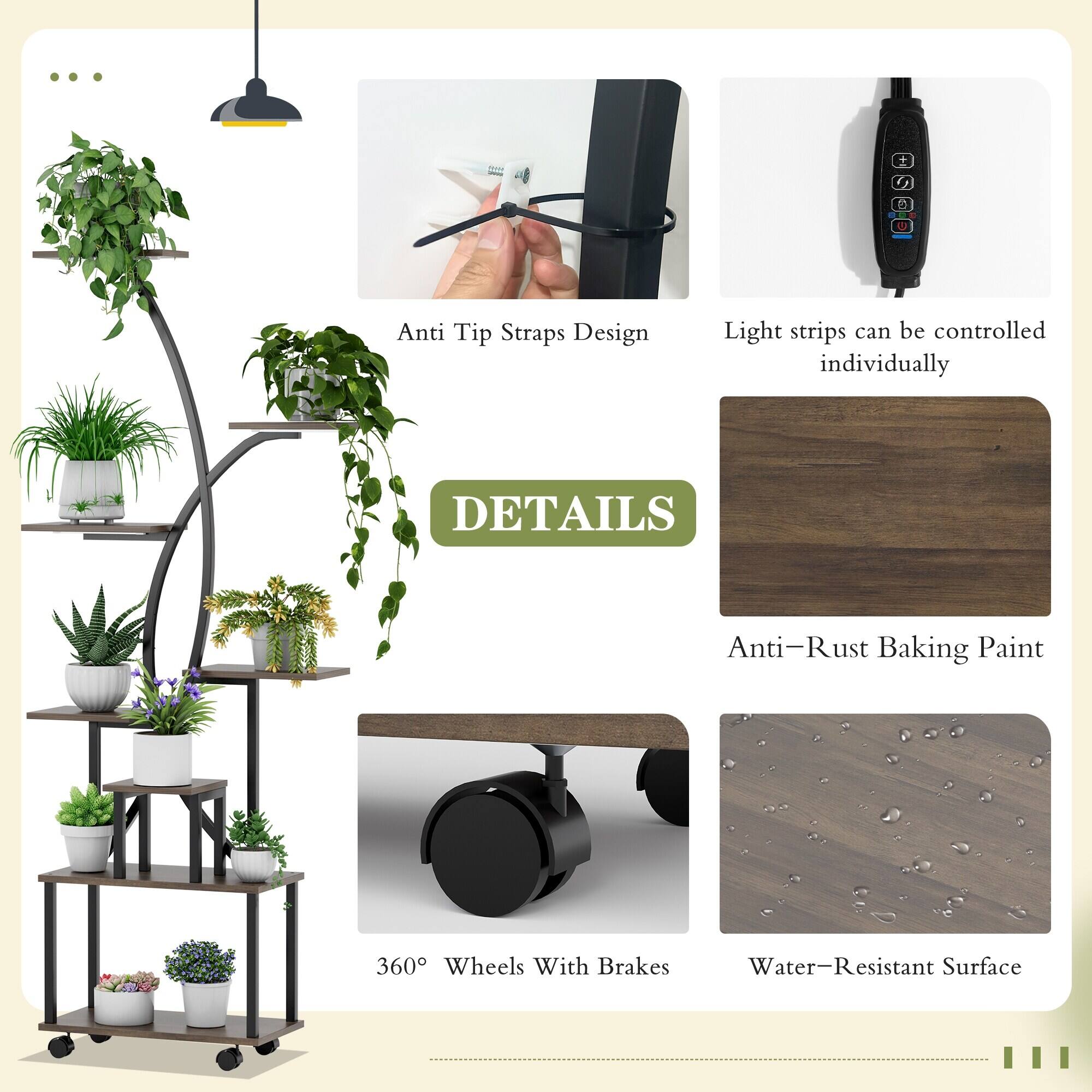 - Anti Tip Straps Design
- Light strips can be controlled individually
- Anti-Rust Baking Paint
- 360° Wheels With Brakes
- Water-Resistant Surface