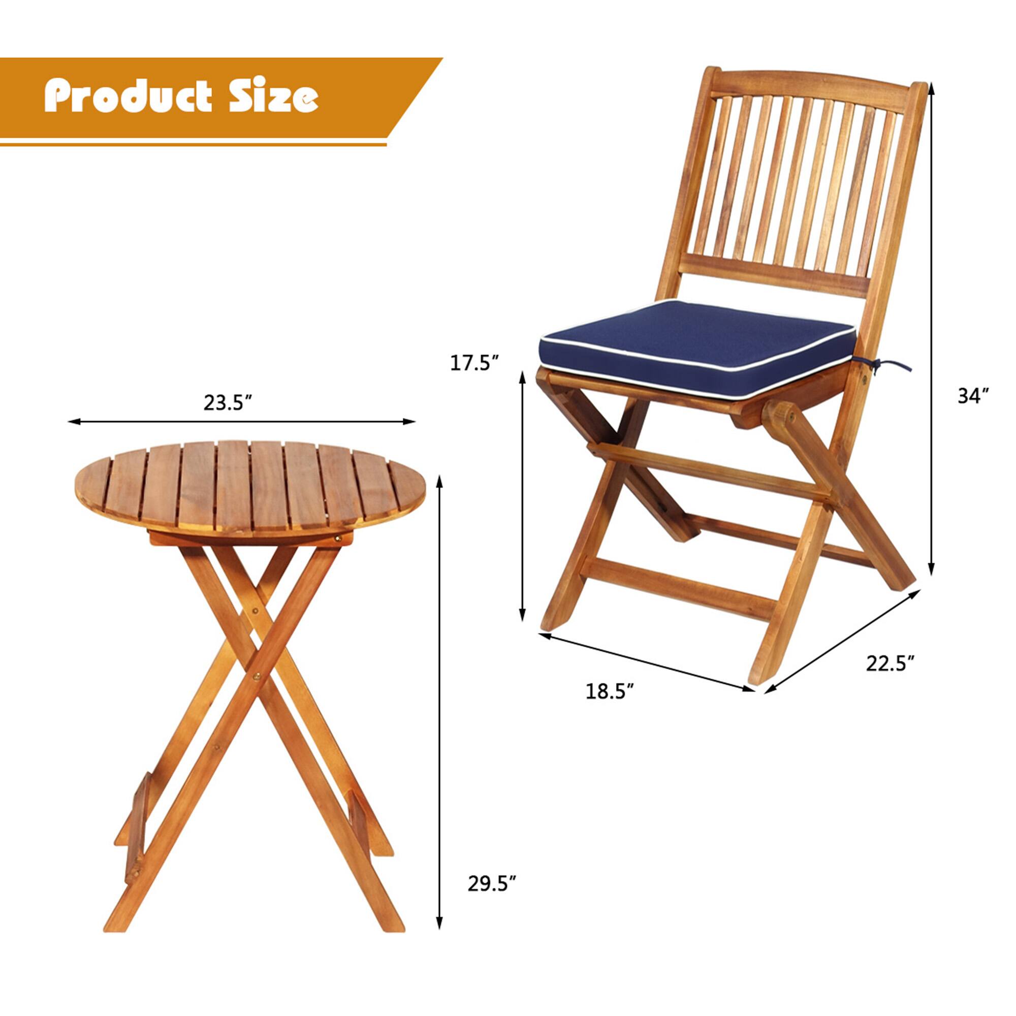 Product Size

- Table: 23.5" (width) x 17.5" (depth) x 29.5" (height)
- Chair: 18.5" (width) x 22.5" (depth) x 34" (height)
