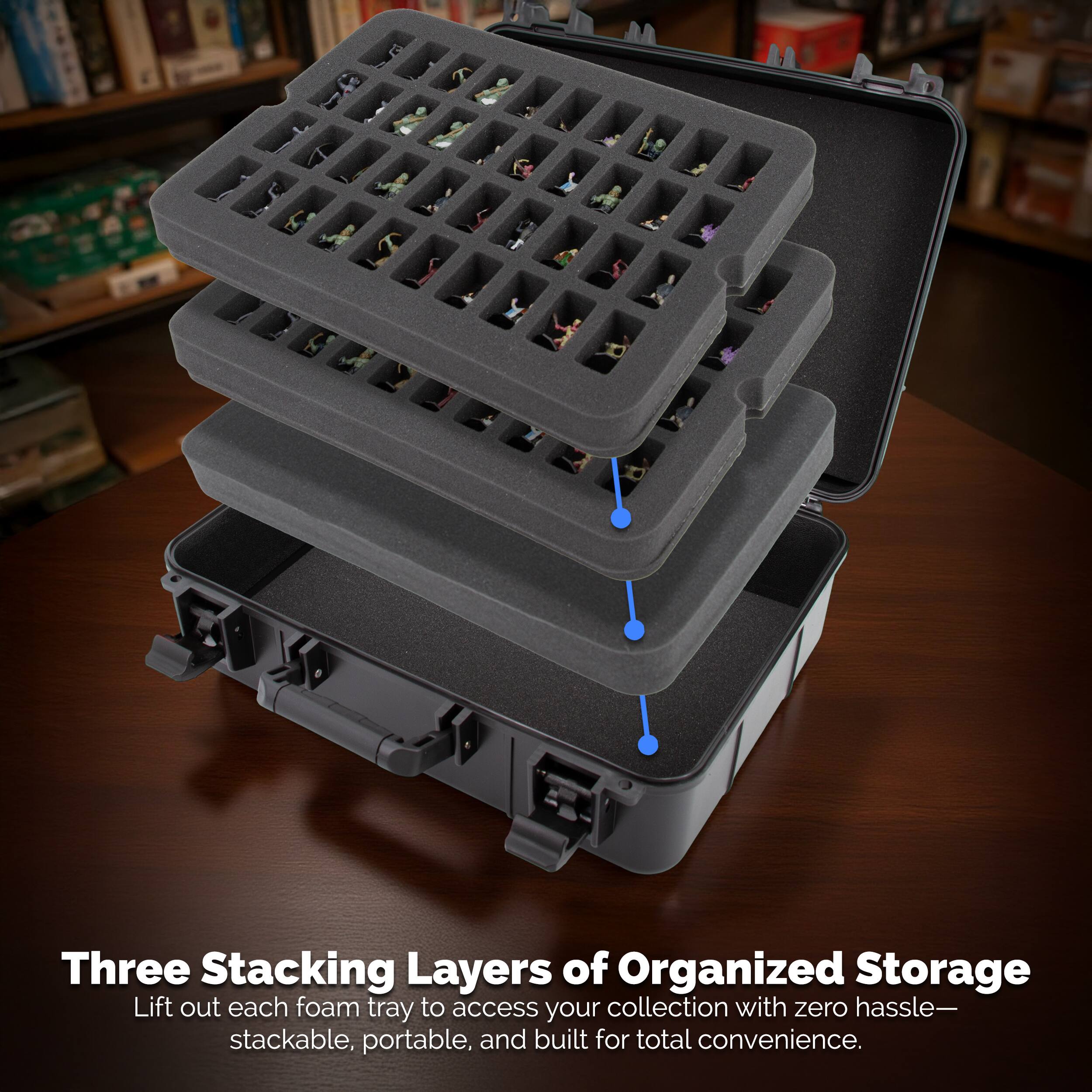 Three Stacking Layers of Organized Storage  
Lift out each foam tray to access your collection with zero hassle—stackable, portable, and built for total convenience.