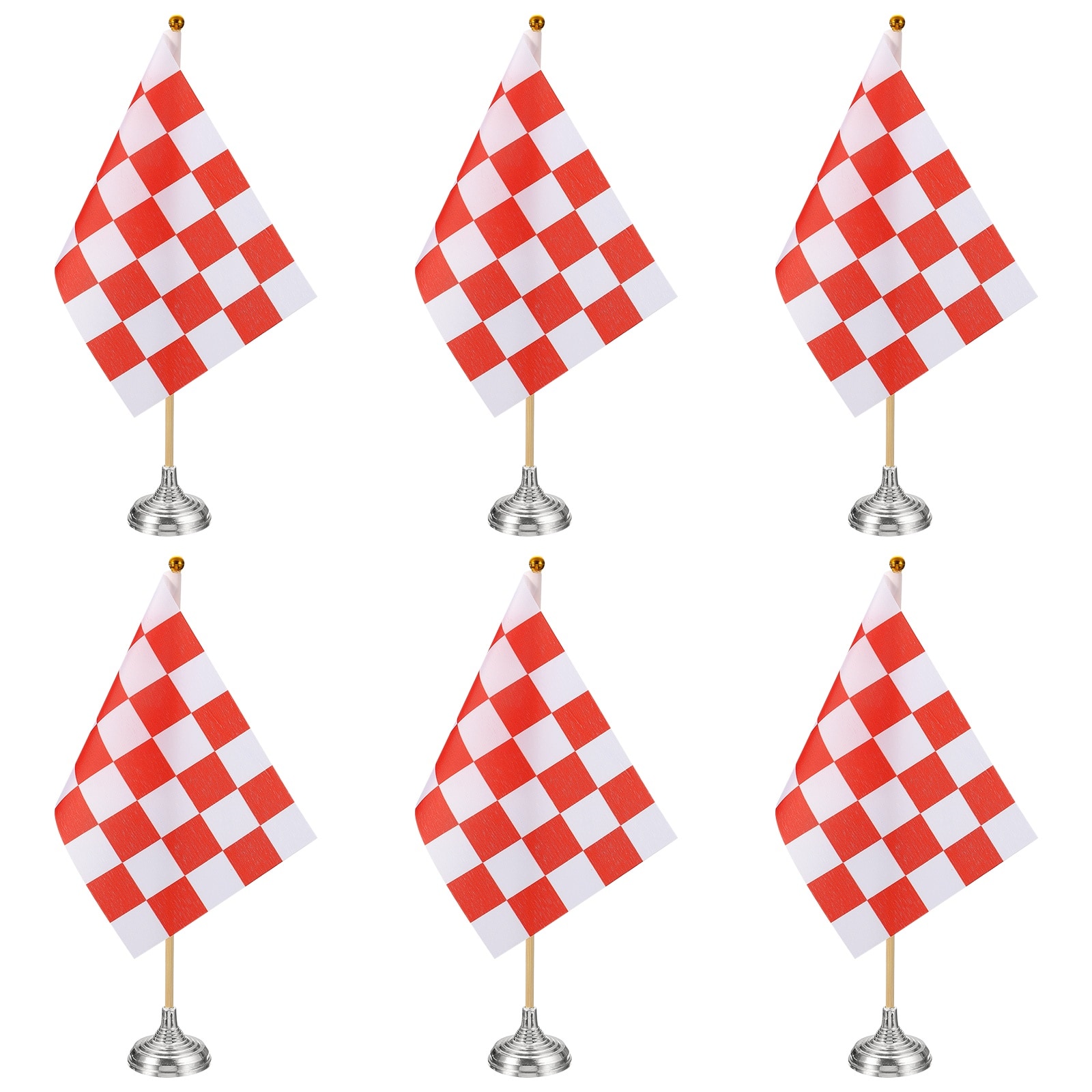 "Unique Bargains - 6pcs 12"" R/W Checkered Table Flag for Racing/Sport Party, Bamboo Stick & Silver Round Base - Red and White Flag, Silver Base" price history on PriceWatchPro