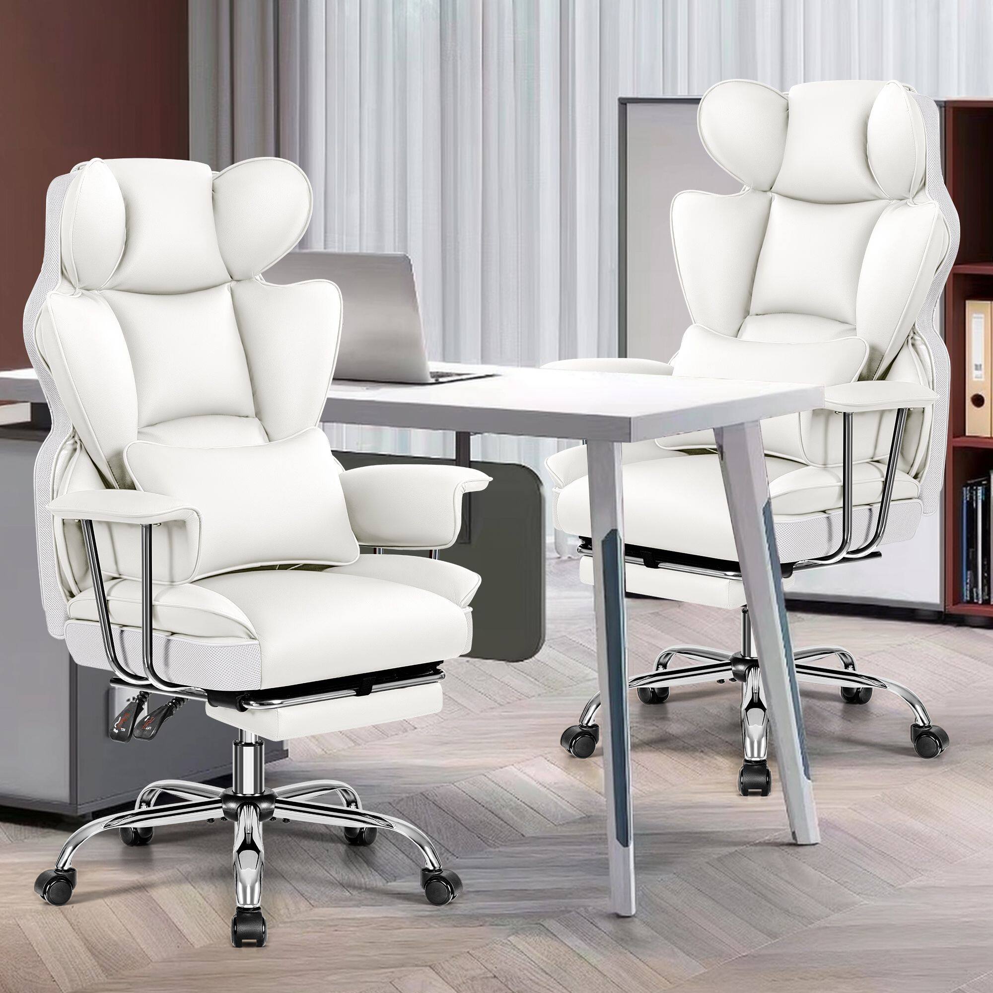 Alt View 5. Brick Attic - 500LBS Big & Tall Office Chair, Leather Gaming Chair with Footrest, Adjustable Height & Lumbar Support - White - White.